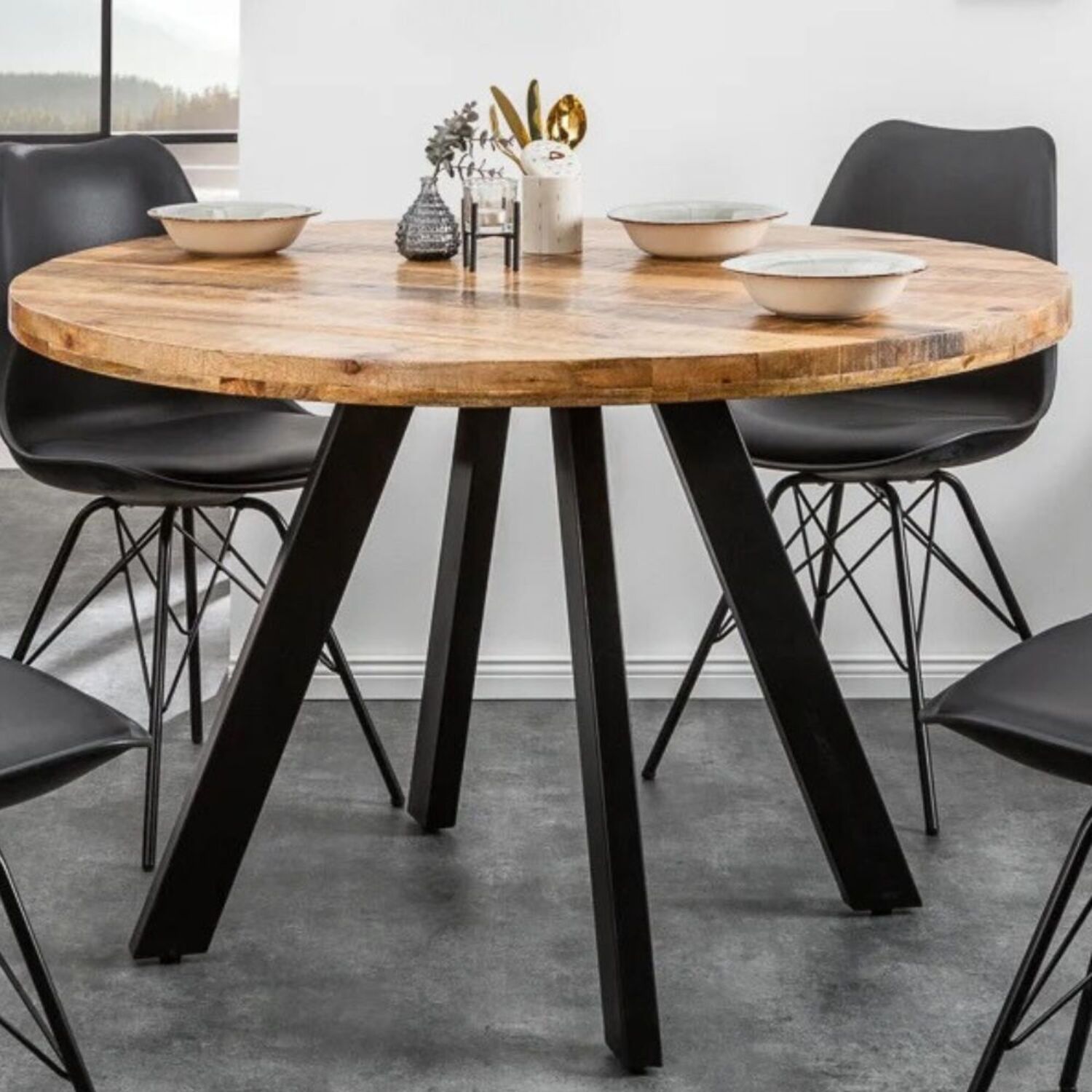LebensWohnArt Esstisch Industrie-Look Esstisch ARTE 120cm rund Mangoholz natural Bild 1