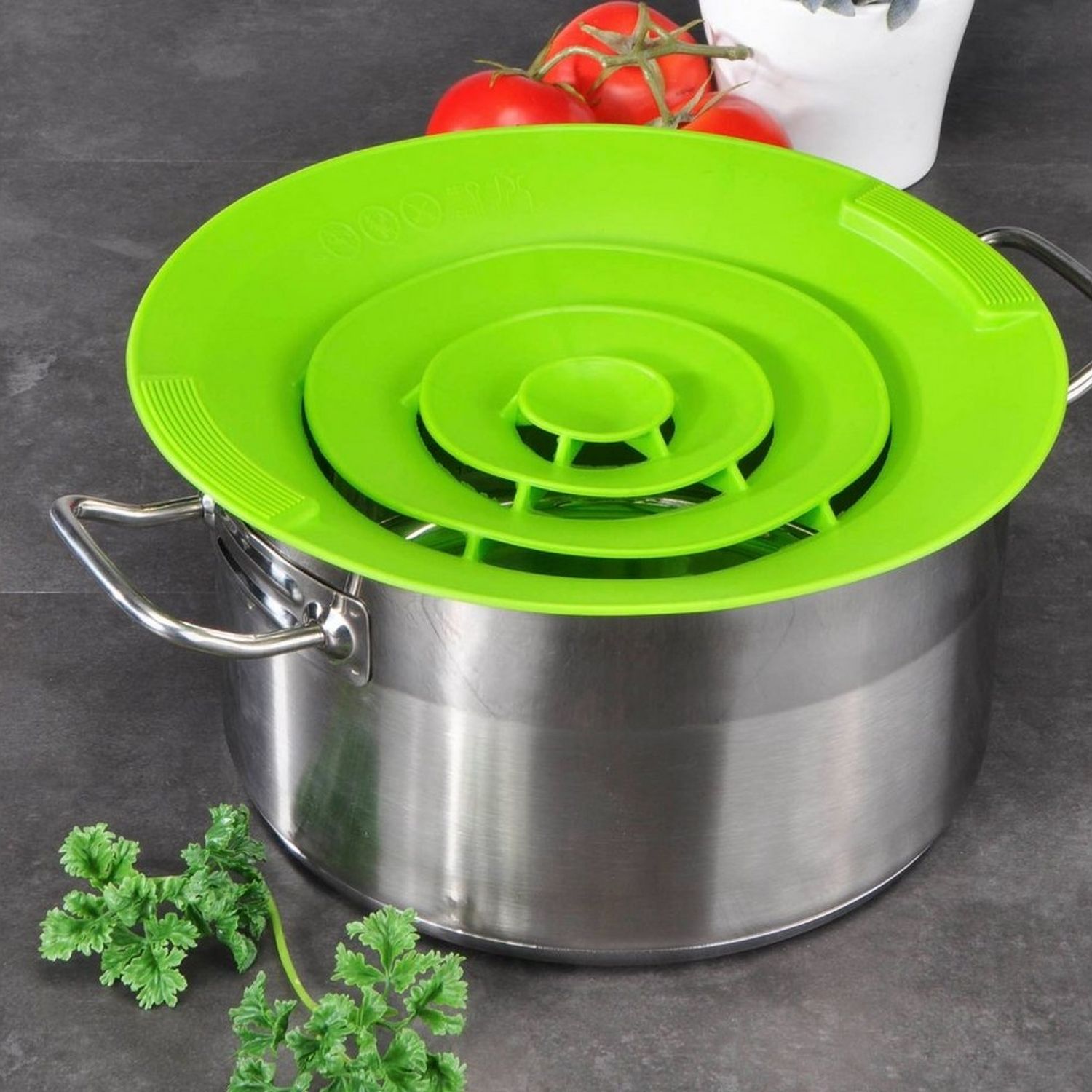 Haushalt International Überkochschutz Silikon Überkochschutz in grün - 28 cm, (Inhalt, 1-tlg, hitzebeständig), für die Mikrowelle geeignet Bild 1