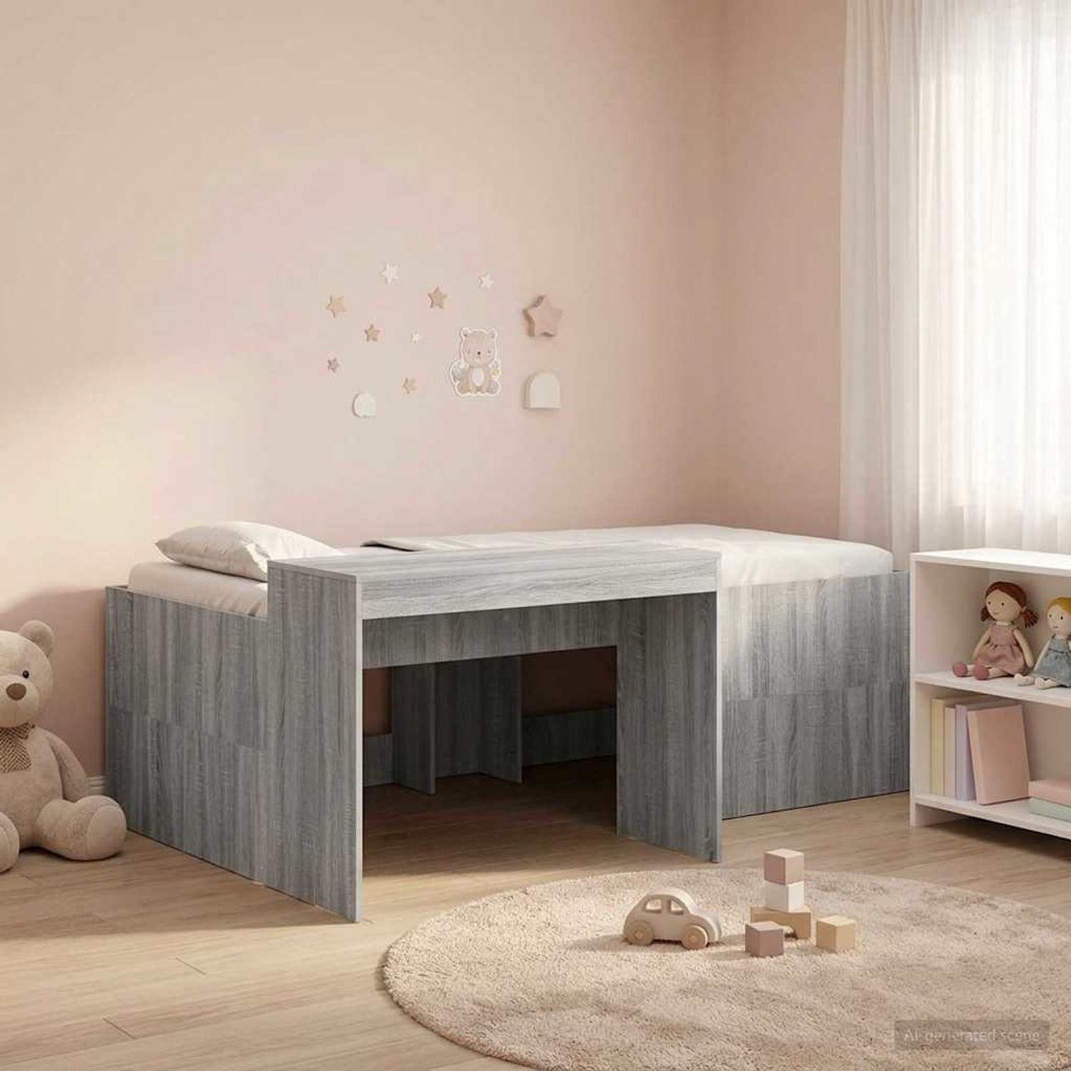 vidaXL Hochbett mit Schreibtisch für Kinder Grau Sonoma 98,5 x 200 cm 3422664 Bild 1