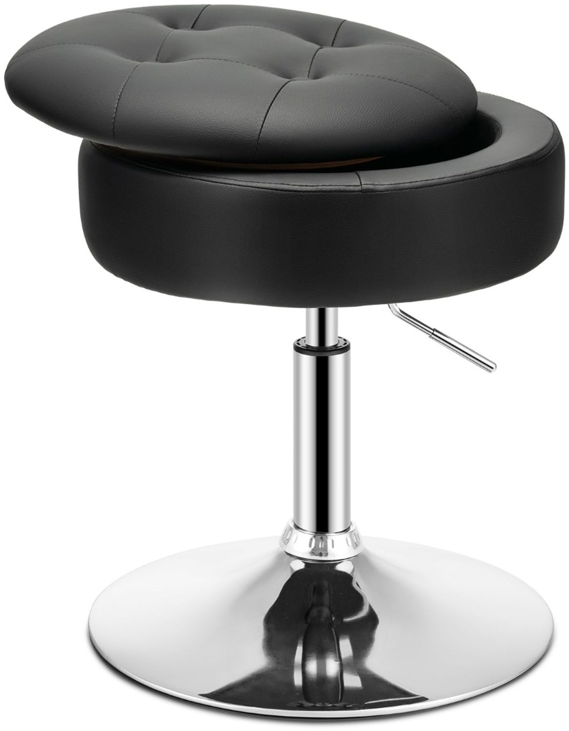 Schminkhocker mit Stauraum um 360° Drehbarer Hocker aus Kunstleder Schwarz Bild 1