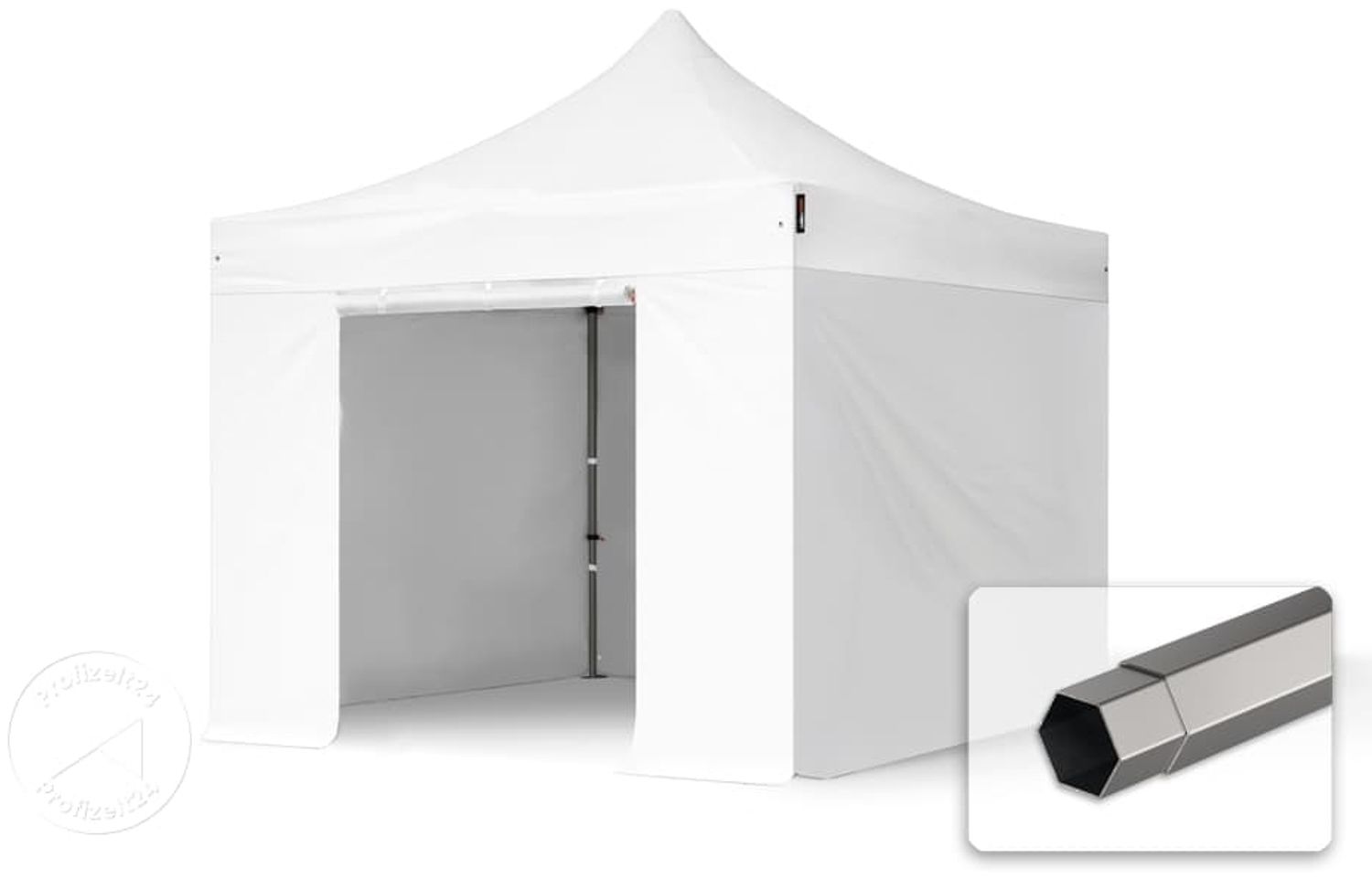 3x3 m Faltpavillon, PREMIUM Stahl 40mm, feuersicher, Seitenteile ohne Fenster, weiß Bild 1