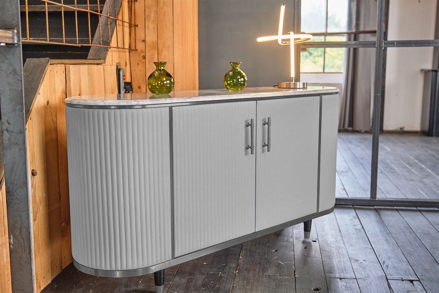 KAWOLA Sideboard MARIA Marmorplatte Kunstleder grau 76 x 40 x 150 cm Bild 1