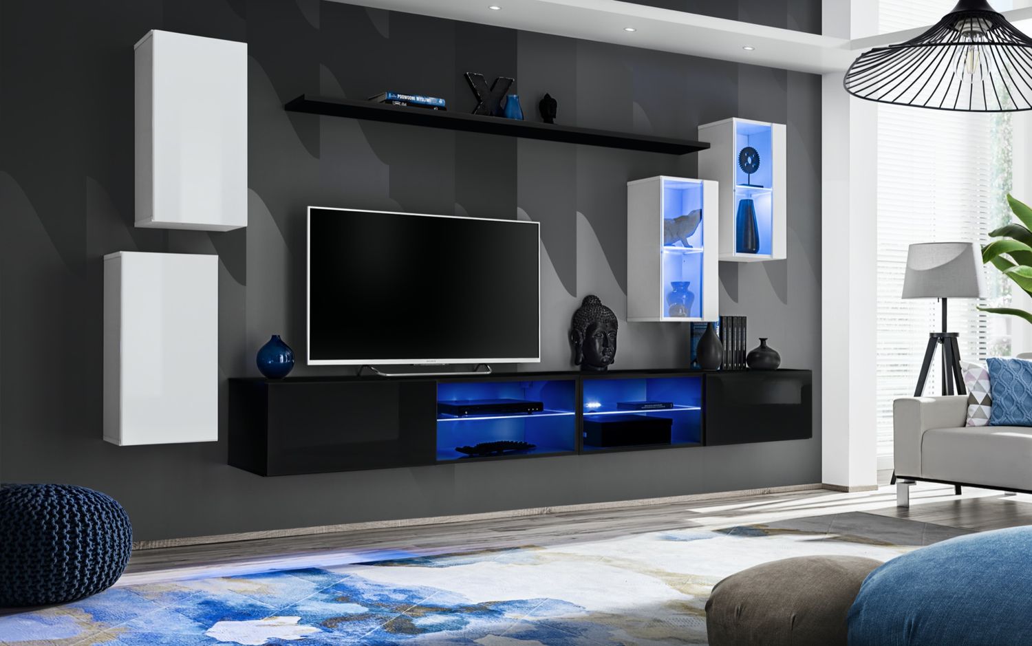 Hängende Wohnwand Switch XXV in Weiß und Schwarz 280 x 150 cm 7-teilig Bild 1