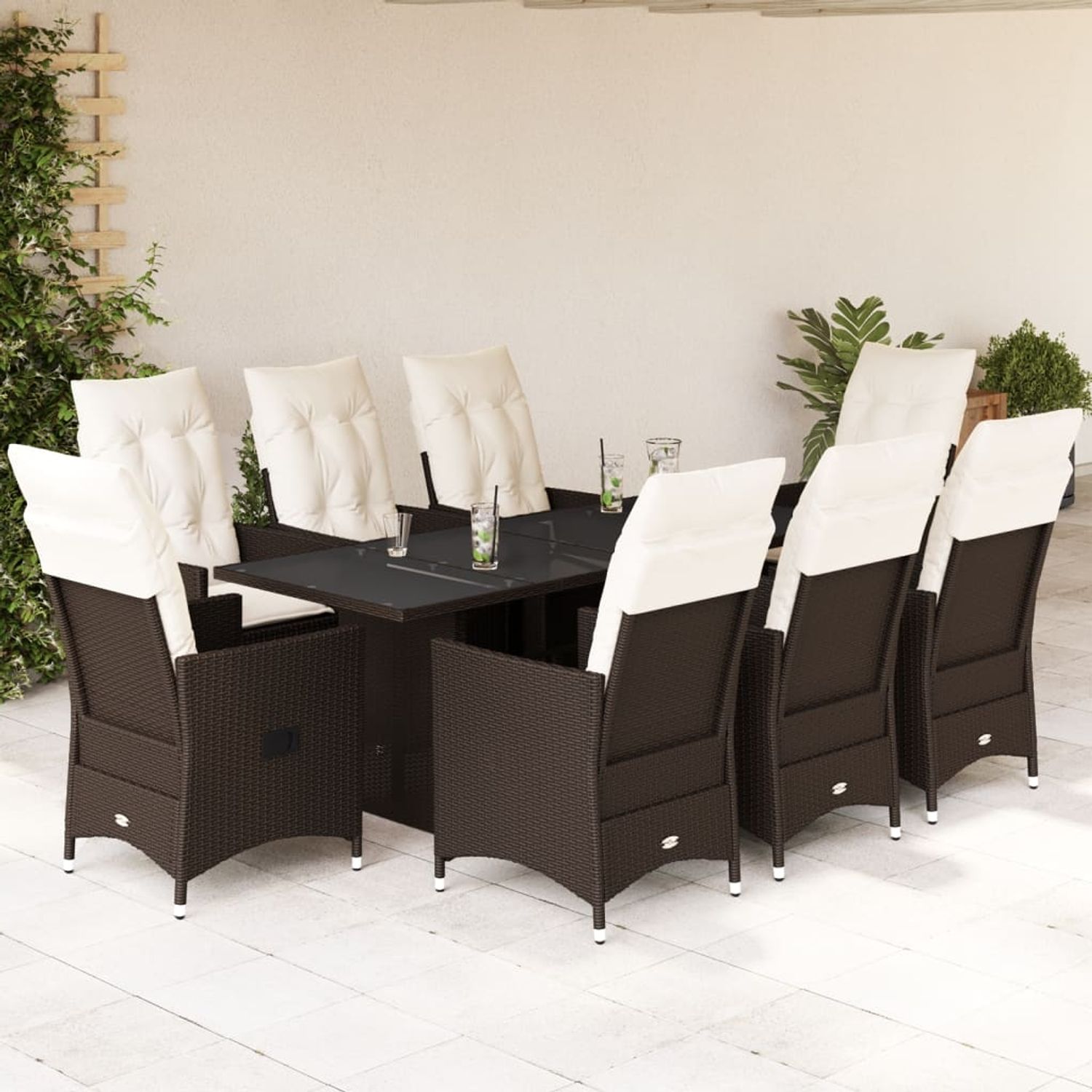 vidaXL 9-tlg. Garten-Essgruppe mit Kissen Braun Poly Rattan 3276777 Bild 1