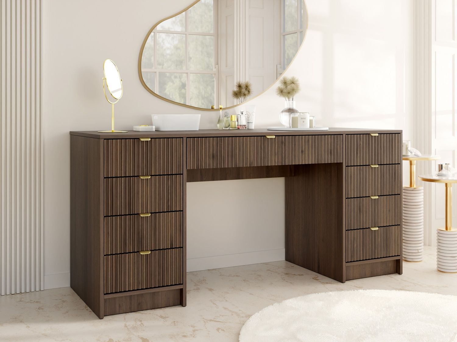 Schreibtisch Tireno Bis mit 9 Schubladen (Farbe: Nuss Okapi) Bild 1