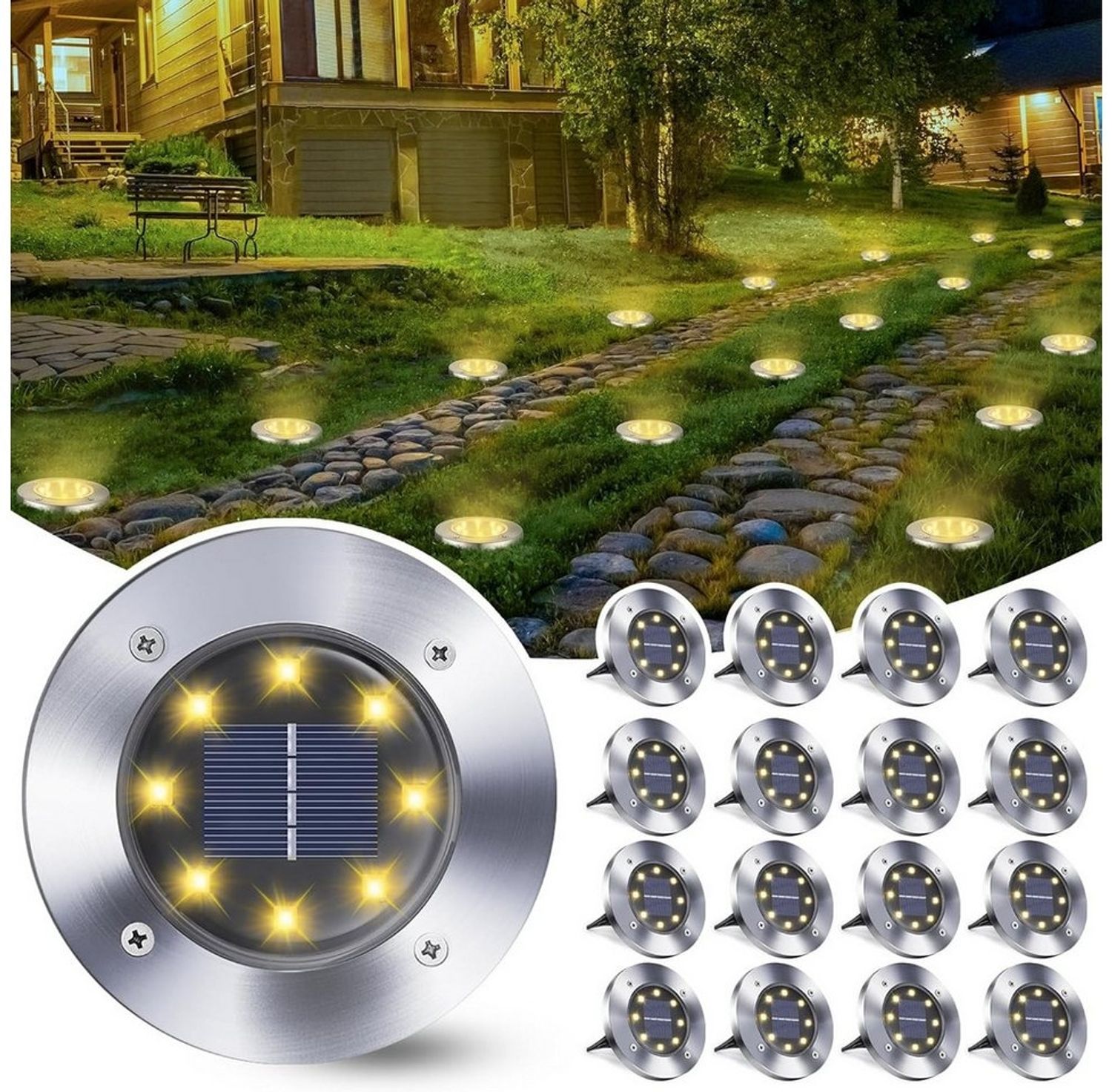 Athlix LED Solarleuchte Solar Bodenleuchten Außen, 8 LED Solarlampen für Garten Solarleuchten, LED fest integriert Bild 1
