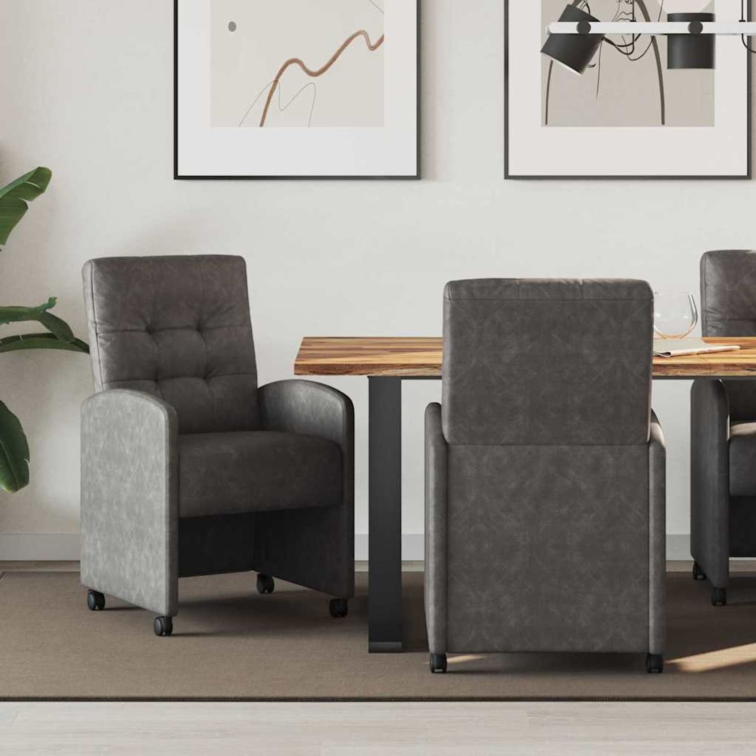 vidaXL Esszimmerstühle mit Rollen 2 pcs Schwarz 58 x 67 x 97 cm 42017892 Bild 1