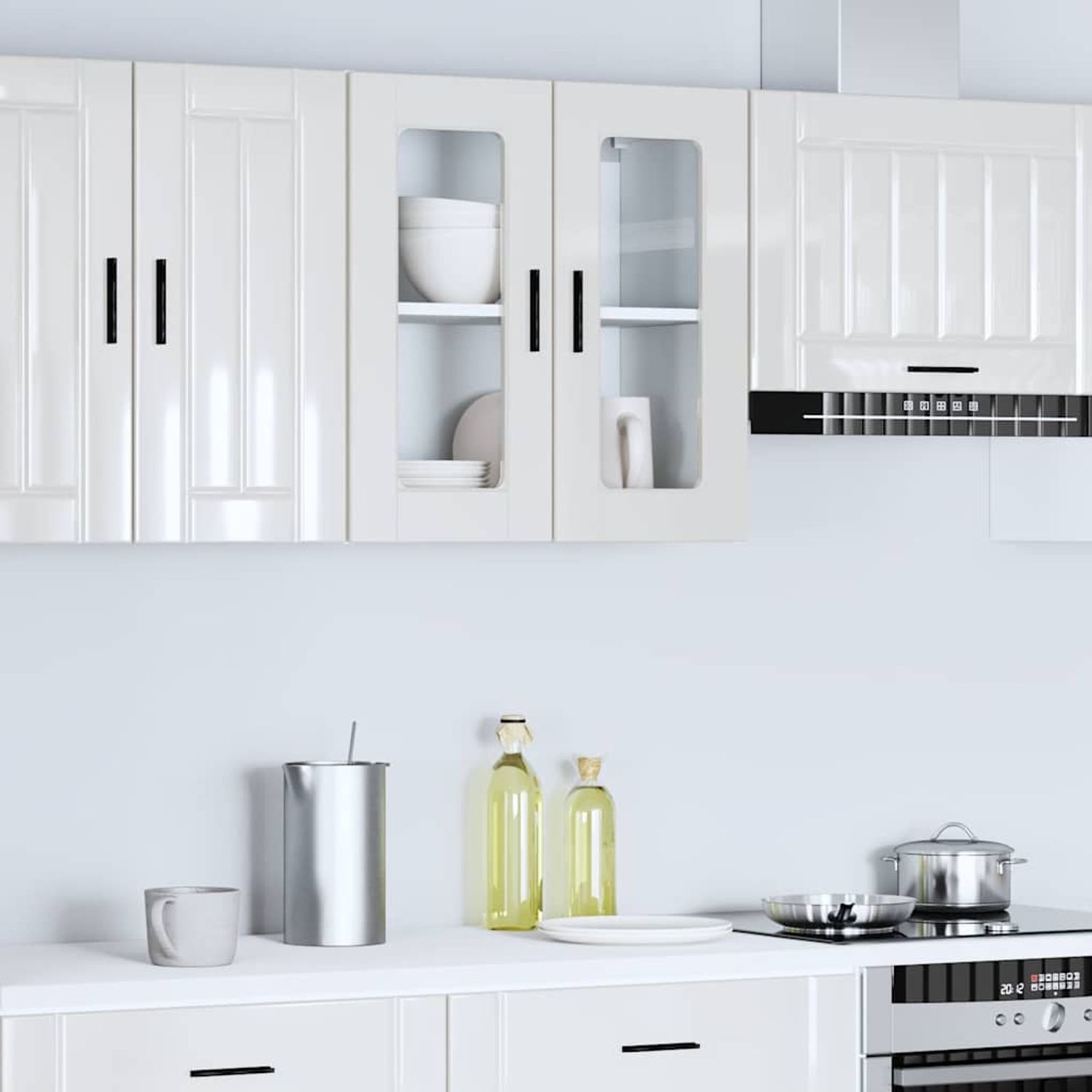 vidaXL Küchen-Hängeschrank mit Glastür Porto Hochglanz-Weiß 854149 Bild 1