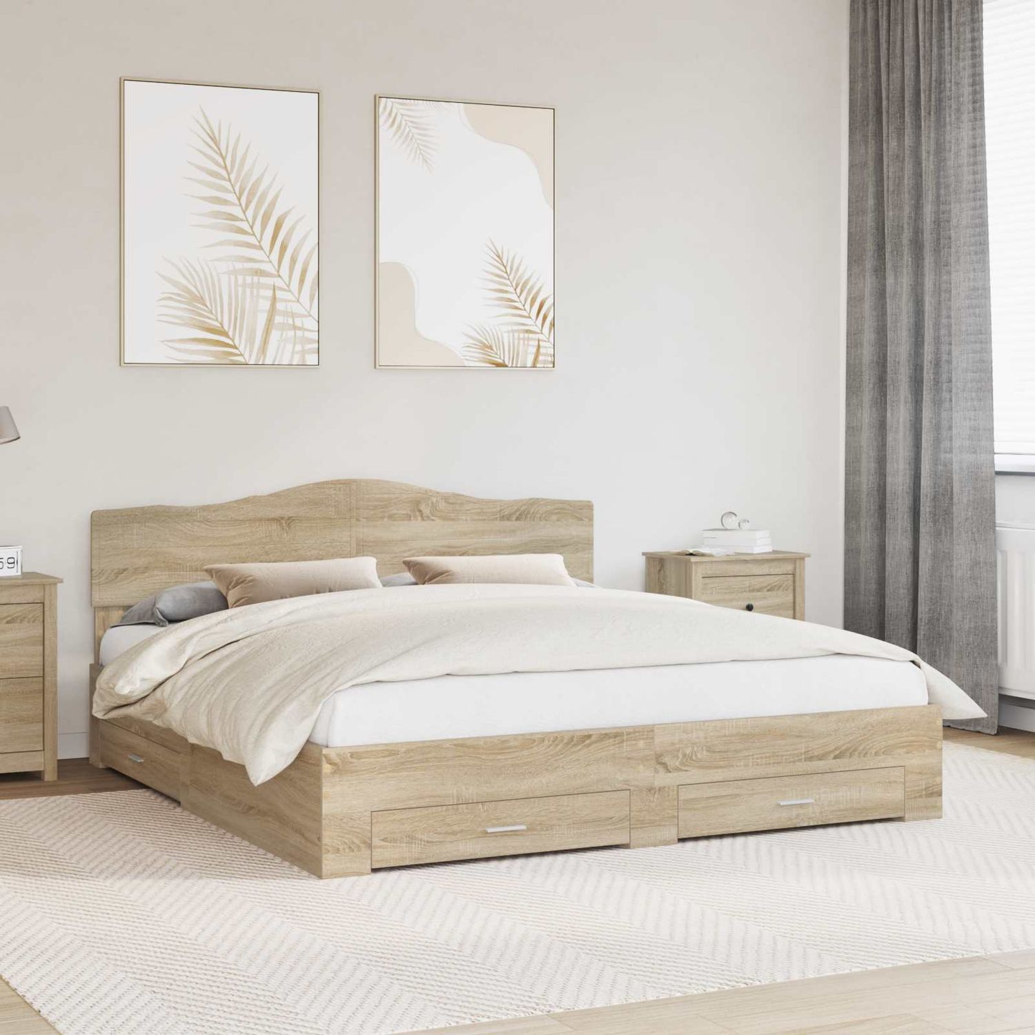 vidaXL Bettrahmen mit Kopfteil Sonoma-Eiche 200 x 200 cm Holzwerkstoff 3413154 Bild 1