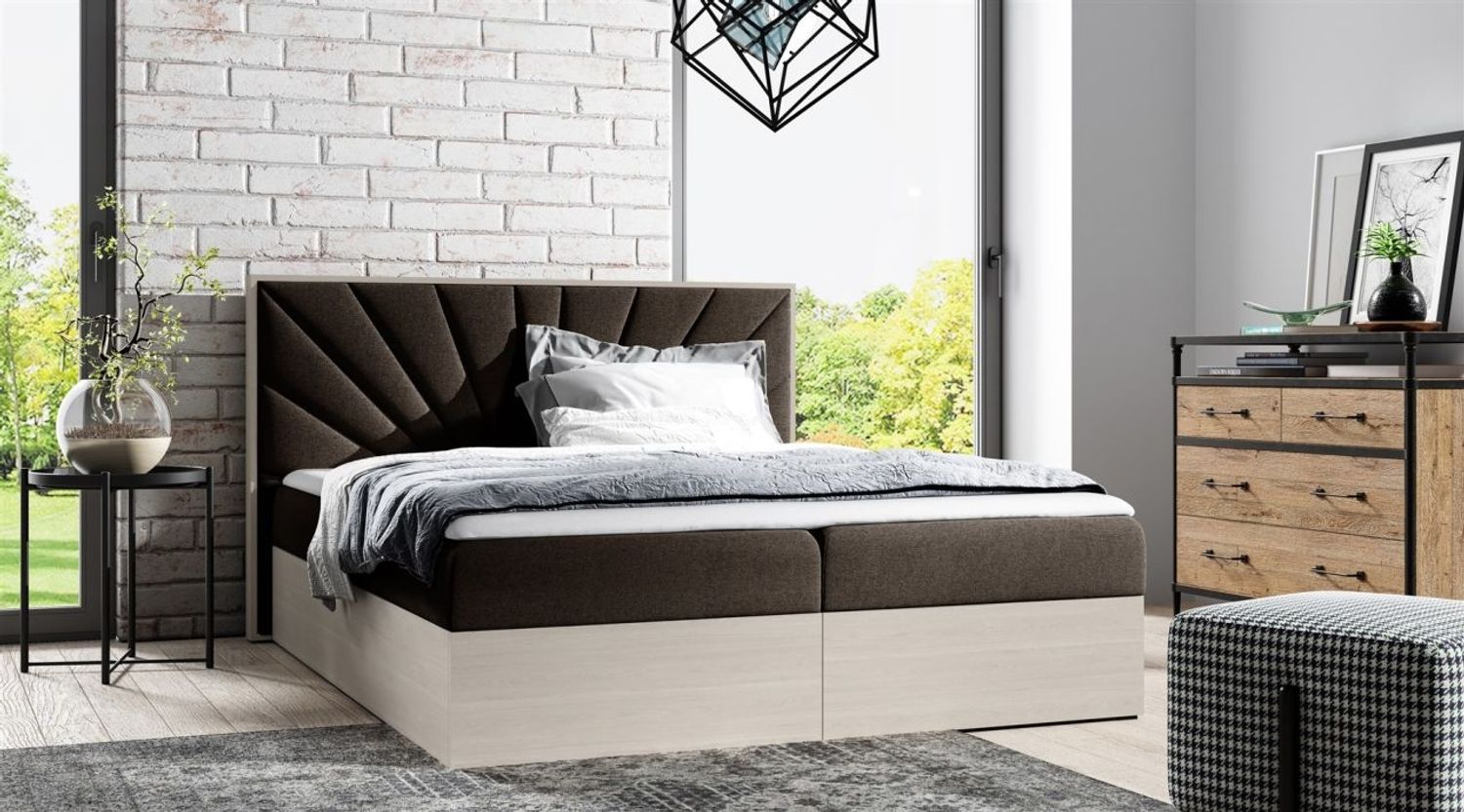 Boxspringbett Bett DAIMON 180x200 cm Nordic Teak Stoff Braun inkl. Bettkasten Bild 1