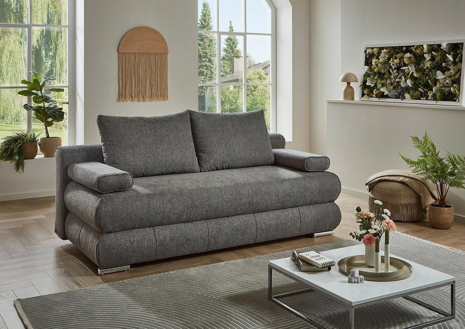 Sun Garden Schlafsofa BORNA, Grau, Stoffbezug, mit Kissen, Bettkasten, Gästebettfunktion, Bonellfederkern, B 195 x H 95 x T 74 cm Bild 1