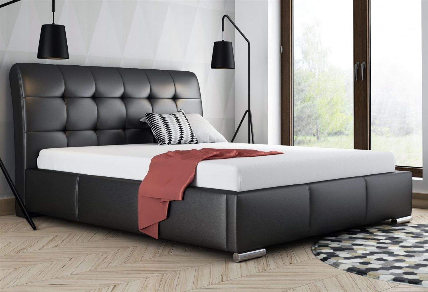 Polsterbett Doppelbett MATTIS Komplettset Kunstleder Schwarz 160x200 cm Bild 1