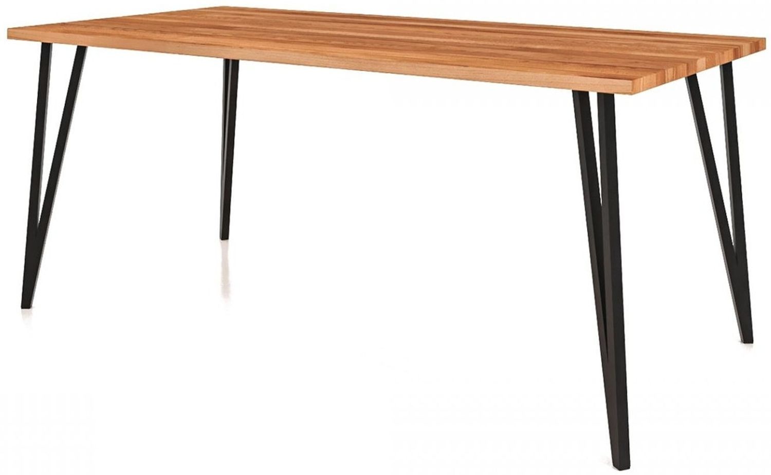 Esstisch Rolo aus Kernbuche massiv 100x140x76 cm mit schwarzen Metallbeinen Bild 1