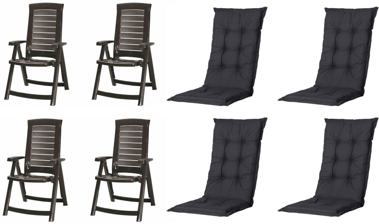 SET Aruba, 4 x Klappsessel graphit, 4 x Auflage black Bild 1