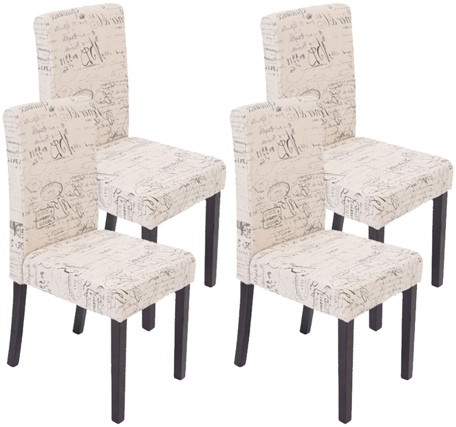 4er-Set Esszimmerstuhl Stuhl Küchenstuhl Littau ~ Textil mit Schriftzug, creme, dunkle Beine Bild 1