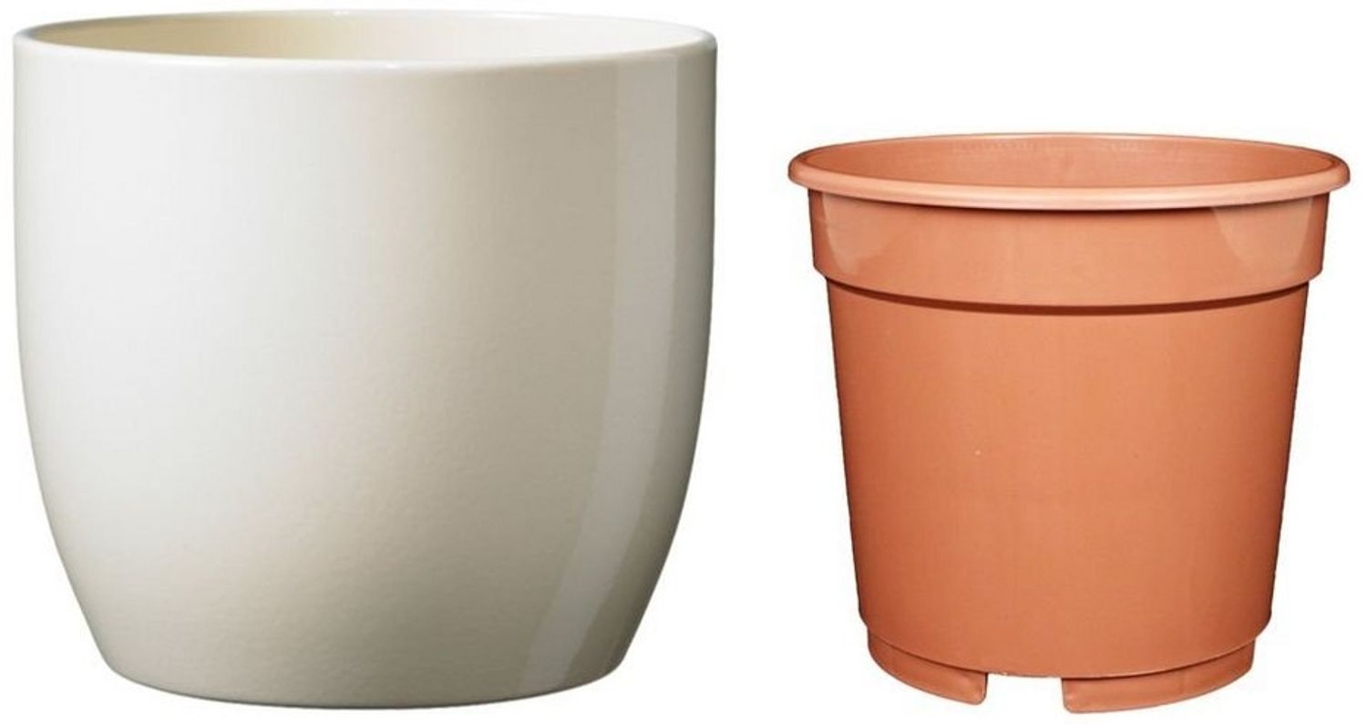 Heimwerkercenter Übertopf Set - Keramikübertopf Basel ø10 cm, vanilla glänzend + Kulturtopf ø8 Bild 1
