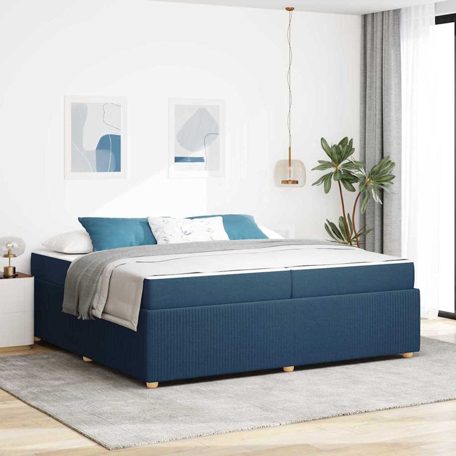 vidaXL Bettrahmen mit Matratze Blau 200 x 200 cm Stoff 3398437 Bild 1
