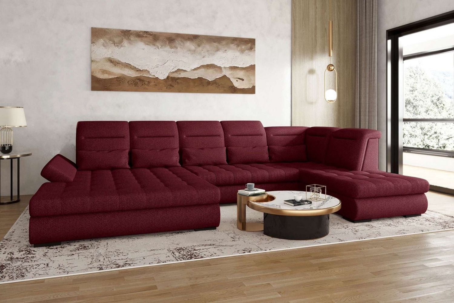 99rooms Toscana Wohnlandschaft Velours VOGUE Bordeaux Links Bild 1