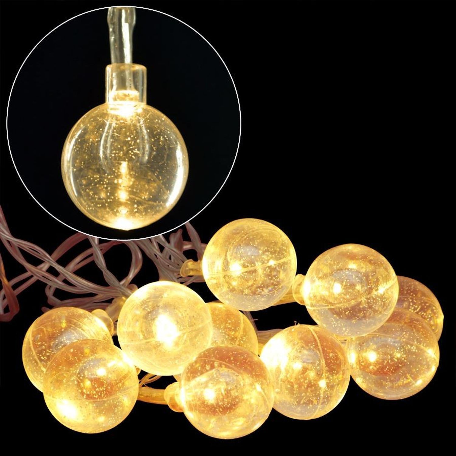 LED Lichterkette mit Glitzerkugeln Weihnachtsbeleuchtung warmweiß Weihnachten Bild 1