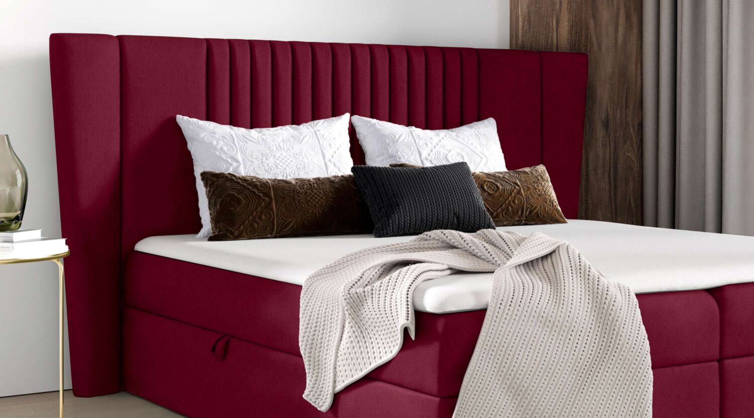 99rooms Orlando Boxspringbett 180x200 cm Velours MONOLITH Bordeaux Bild 1
