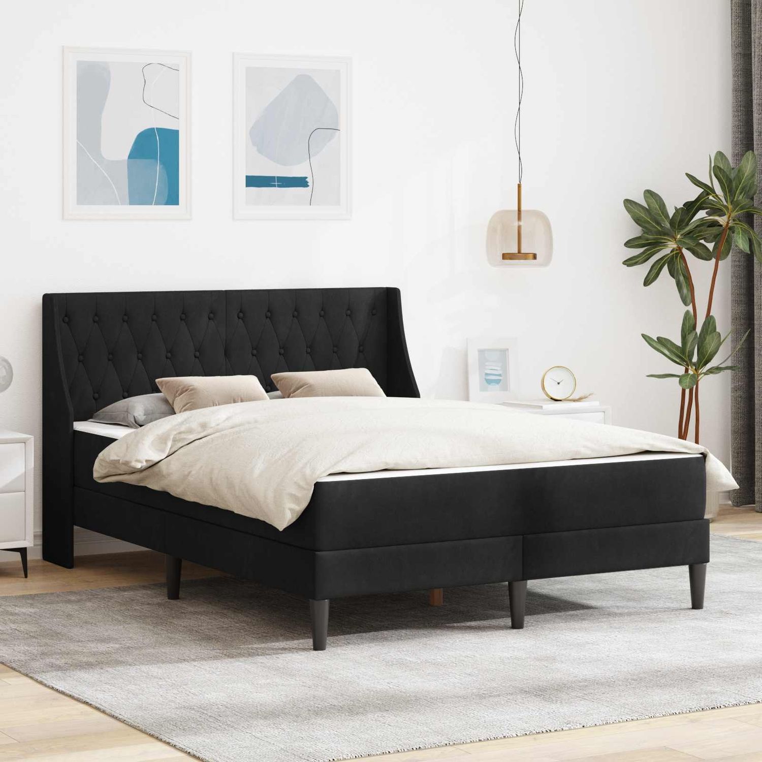 vidaXL Bettgestell mit Matratze mit Matratze Schwarz 140 x 200 cm Samt 3414805 Bild 1