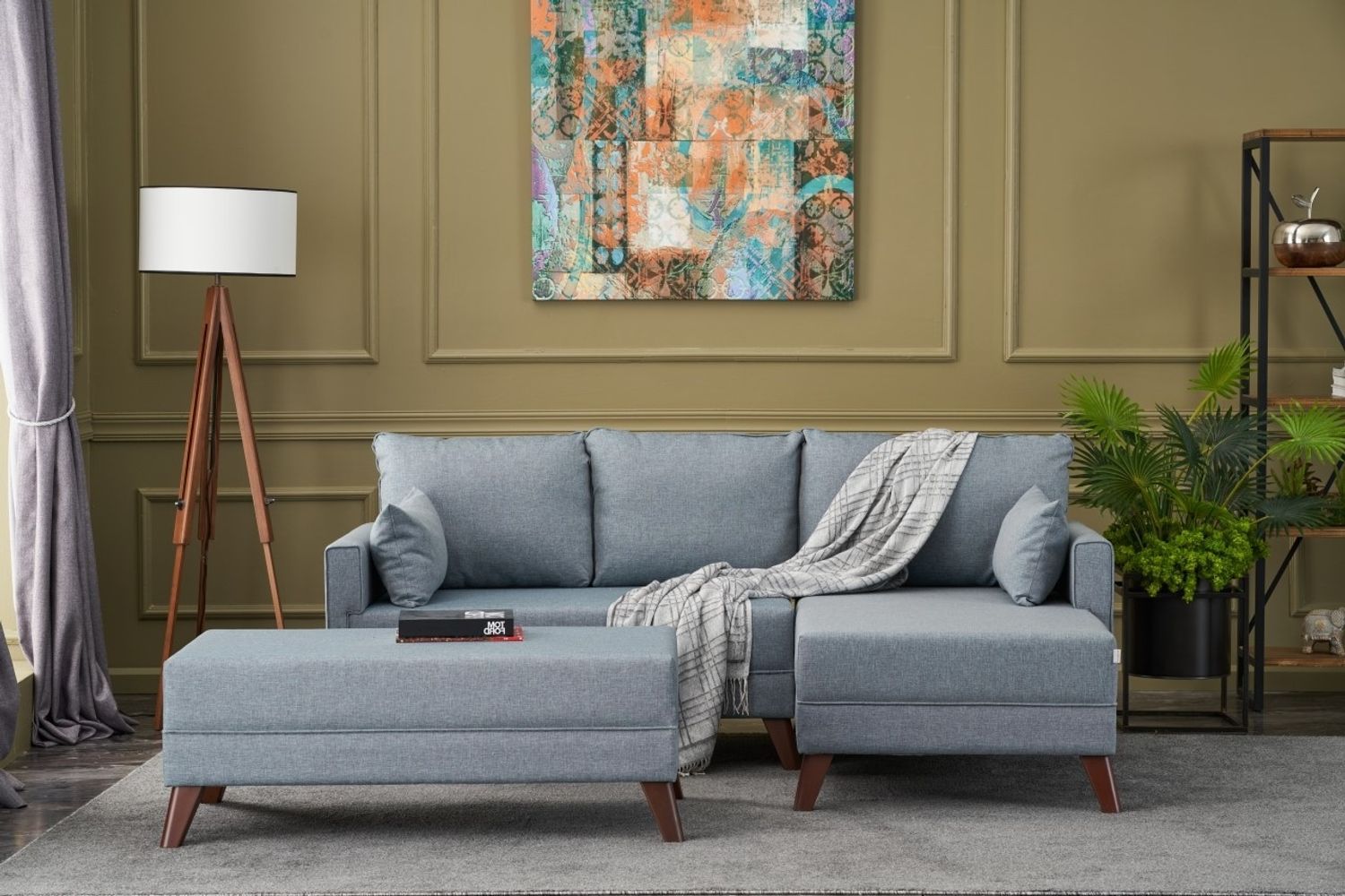 Eckschlafsofa, 'Bella', 85 x 140 x 205, Blau Bild 1