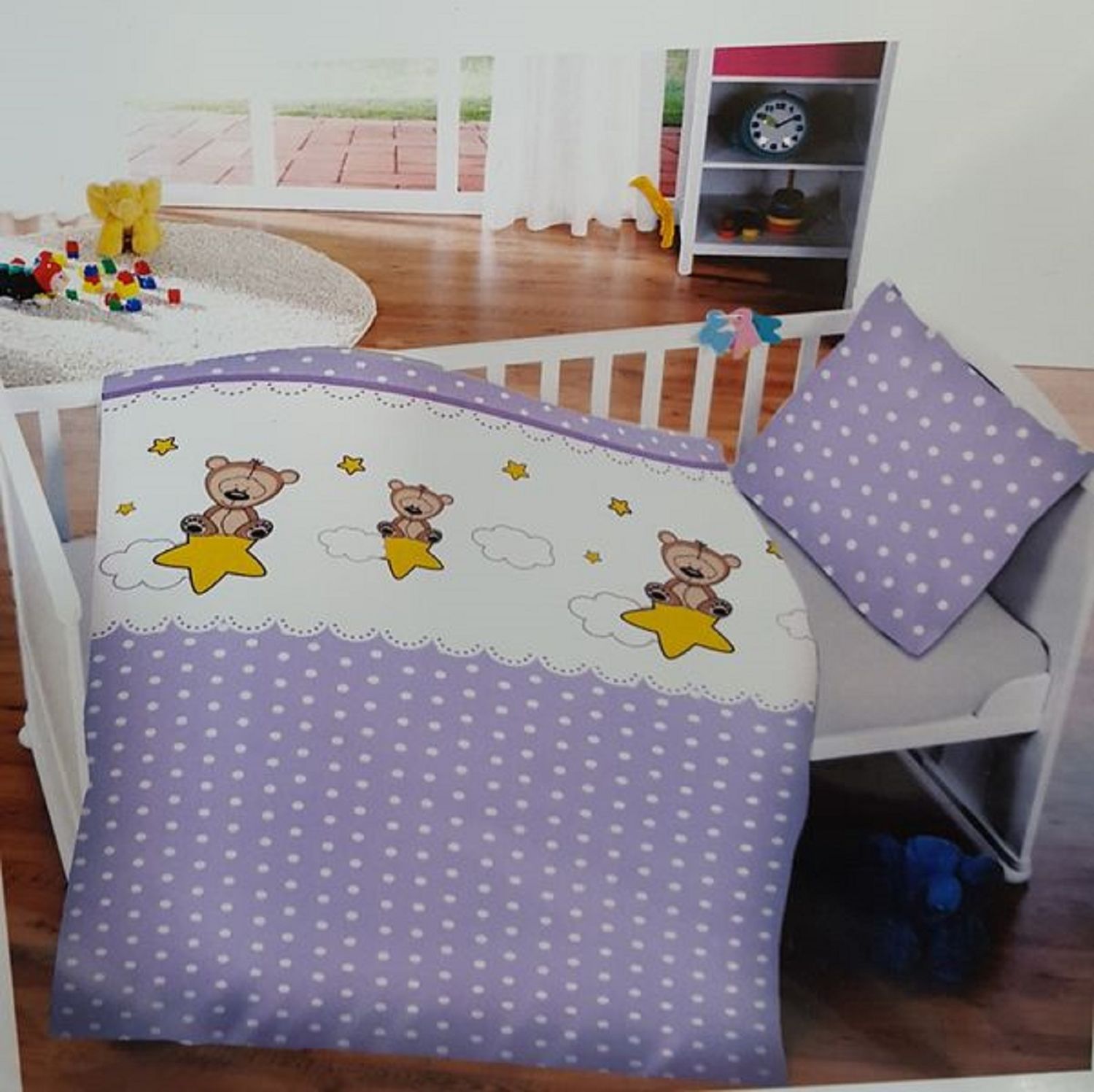 Baby Bettwäsche 'Bär und Sterne' 100x135 cm 100% Baumwolle Bild 1