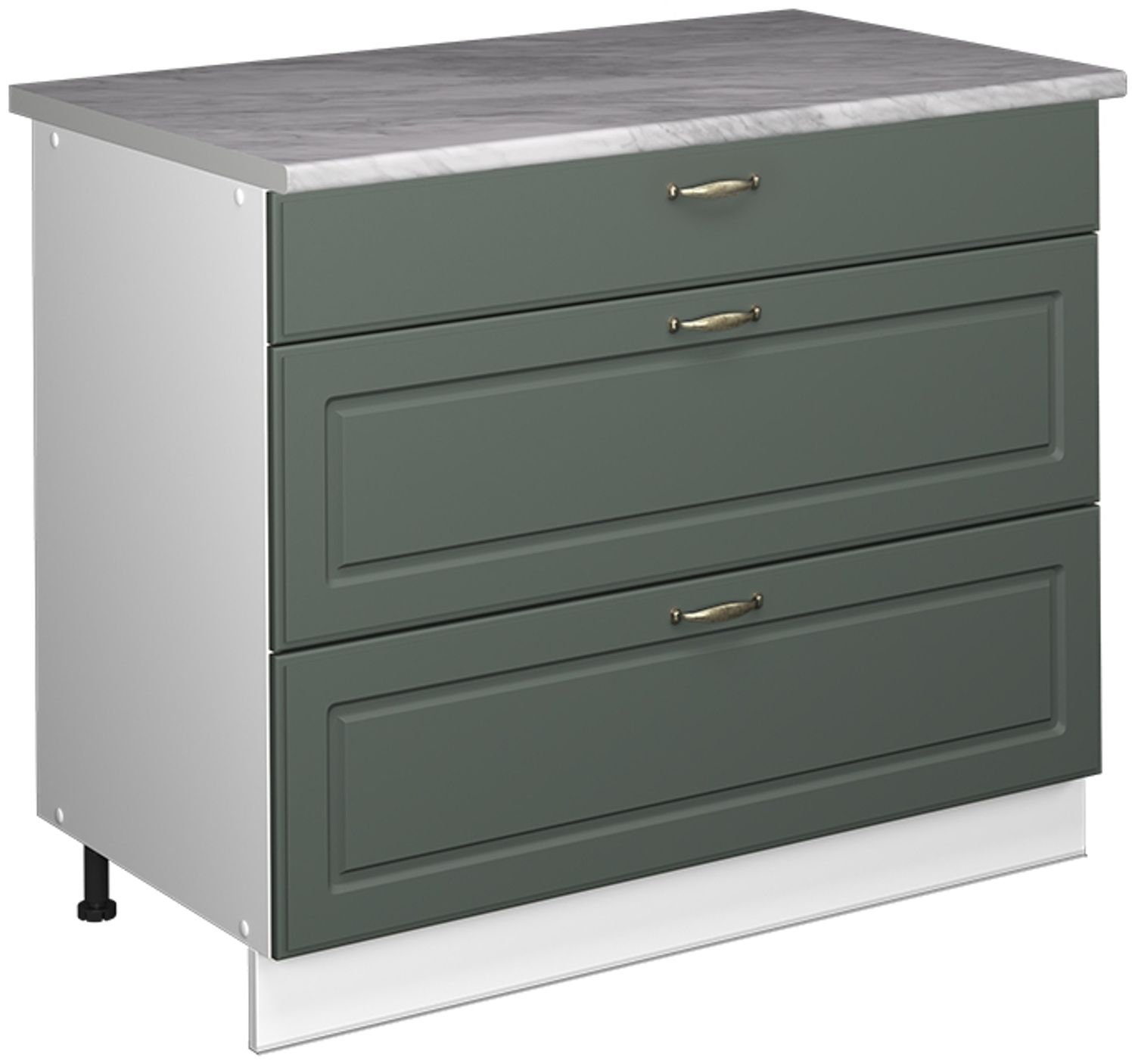 Küchenunterschrank Fame-Line Grün-Gold Landhaus/Weiß 100 cm, AP Marmor Vicco Bild 1