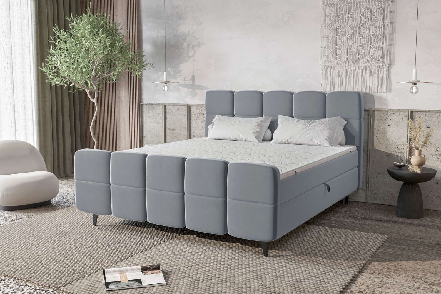 99rooms Capri Boxbett 160x200 cm Velours KRONOS Hellgrau Bild 1