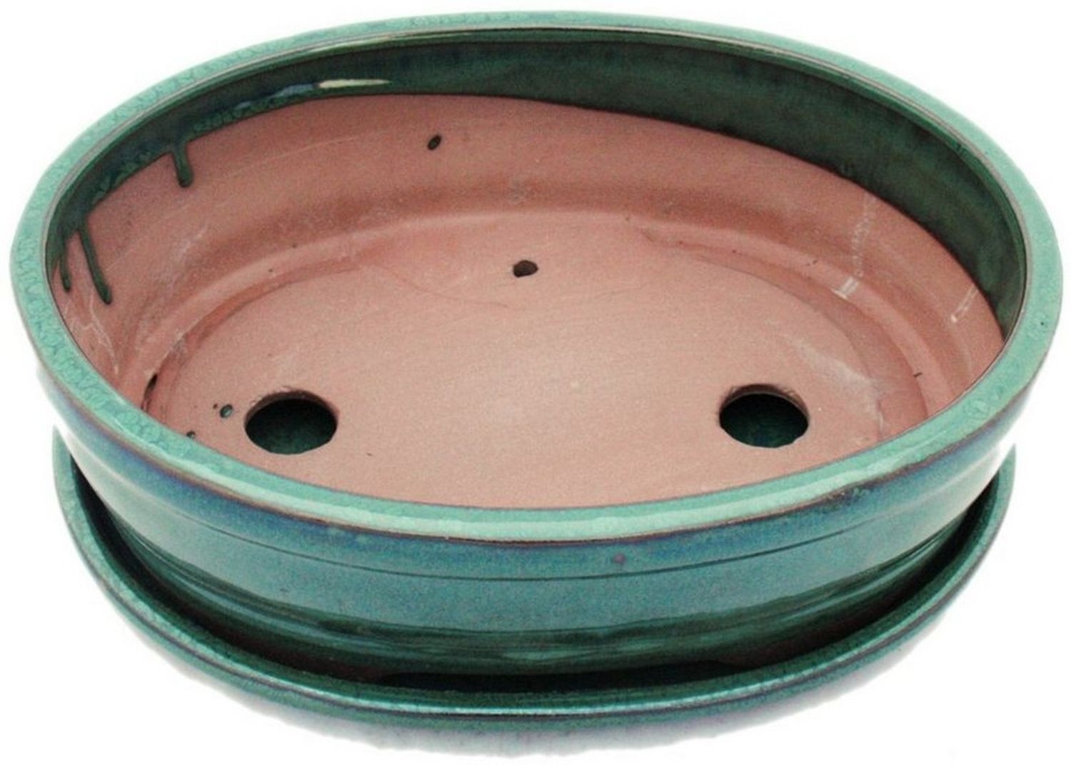Exotenherz Pflanzschale Bonsai-Schale mit Unterteller Gr. 4 - Grün oval - Modell O7 - L 26cm (1 St) Bild 1