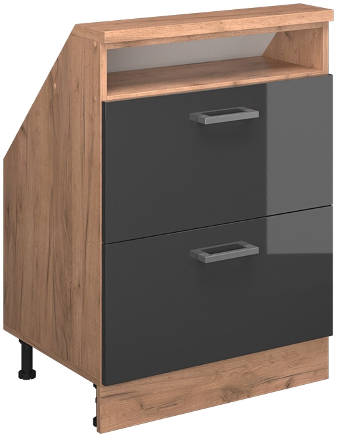 Küchenschrank für Dachschrägen R-Line Anthrazit Hochglanz 60 cm mit 2 Schubladen Vicco Bild 1