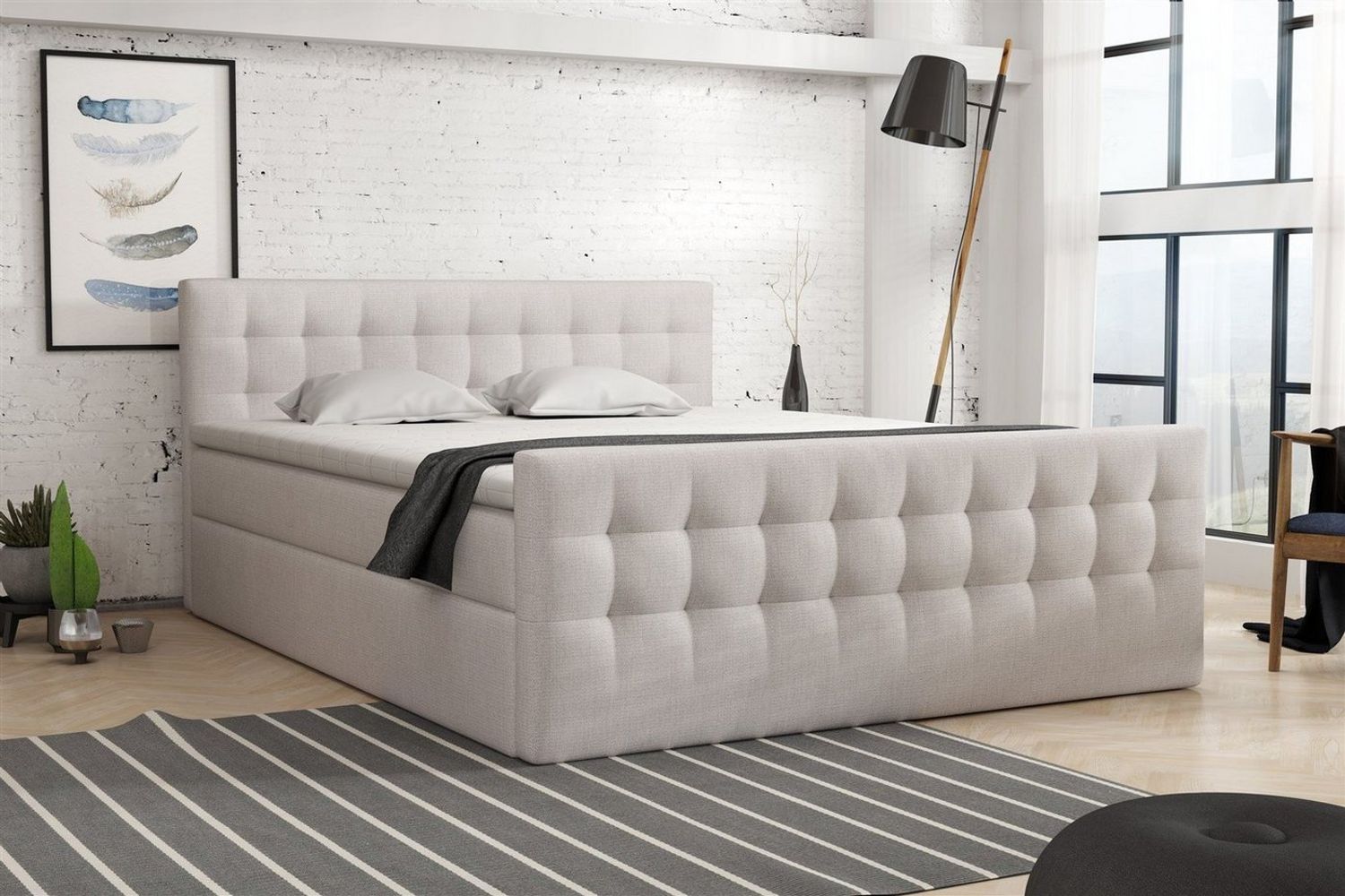 Boxspringbett Schlafzimmerbett ANKER Deluxe 180x200cm in Soro Hellgrau / Speed Bild 1