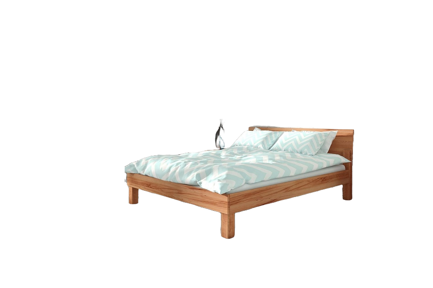 Bett Ringo 1 Sonderlänge 180x210 Kernbuche massiv Holzkopfteil und Holzbeine Bild 1