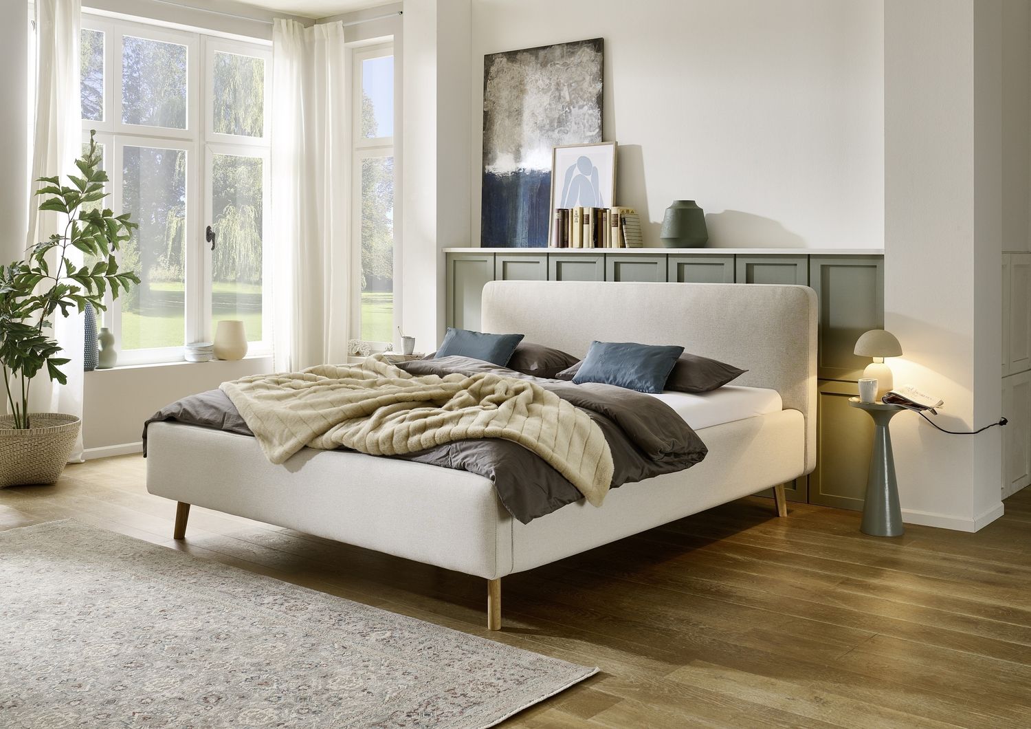 Polsterbett >Mattis< Liegefläche 180x200cm, Nordic Ivory, Stellmaß: 201x105x218cm (BxHxT) Bild 1