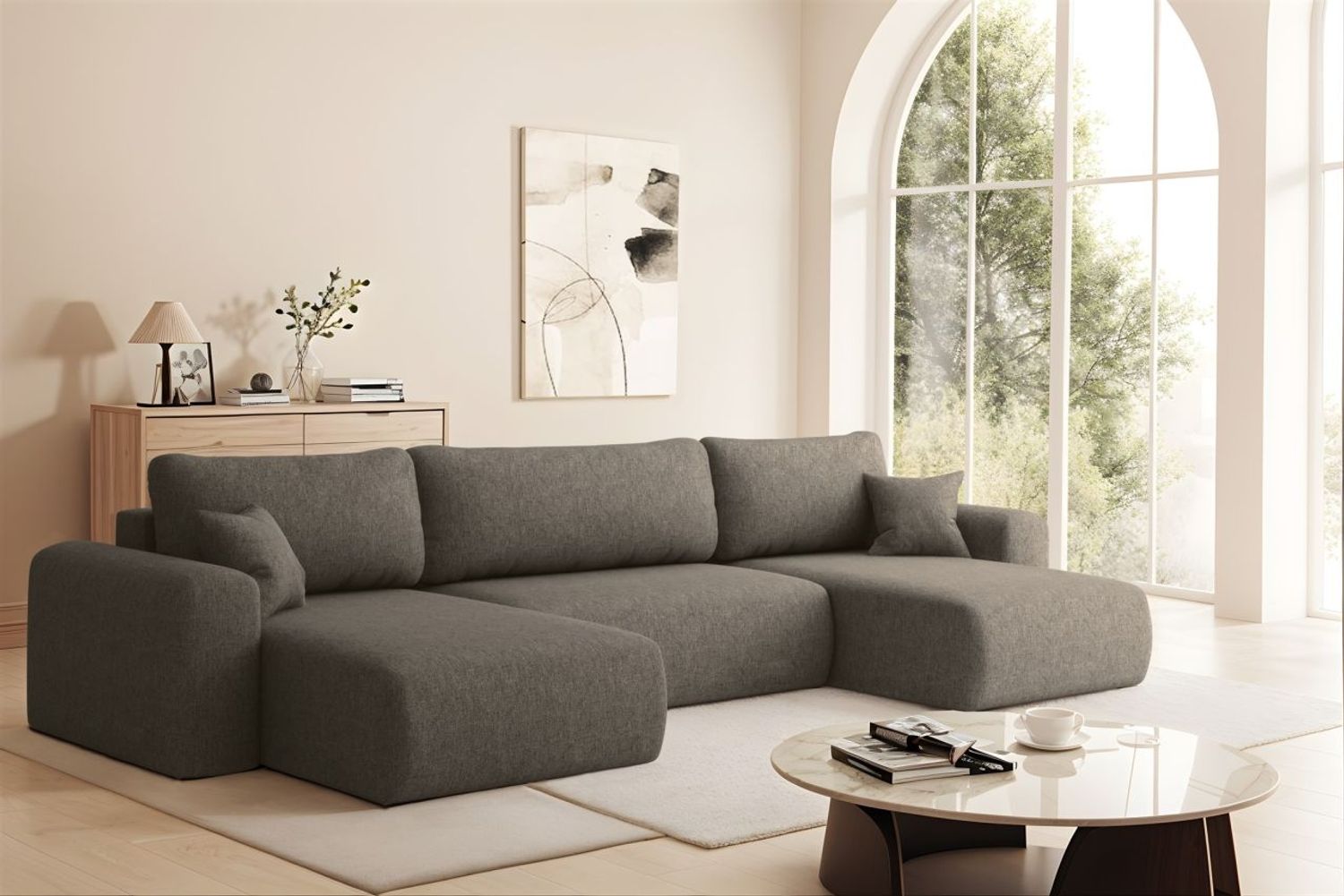 Wohnlandschaft Sofa mit Schlaffunktion FLORA Stoff Verita Braun Bild 1