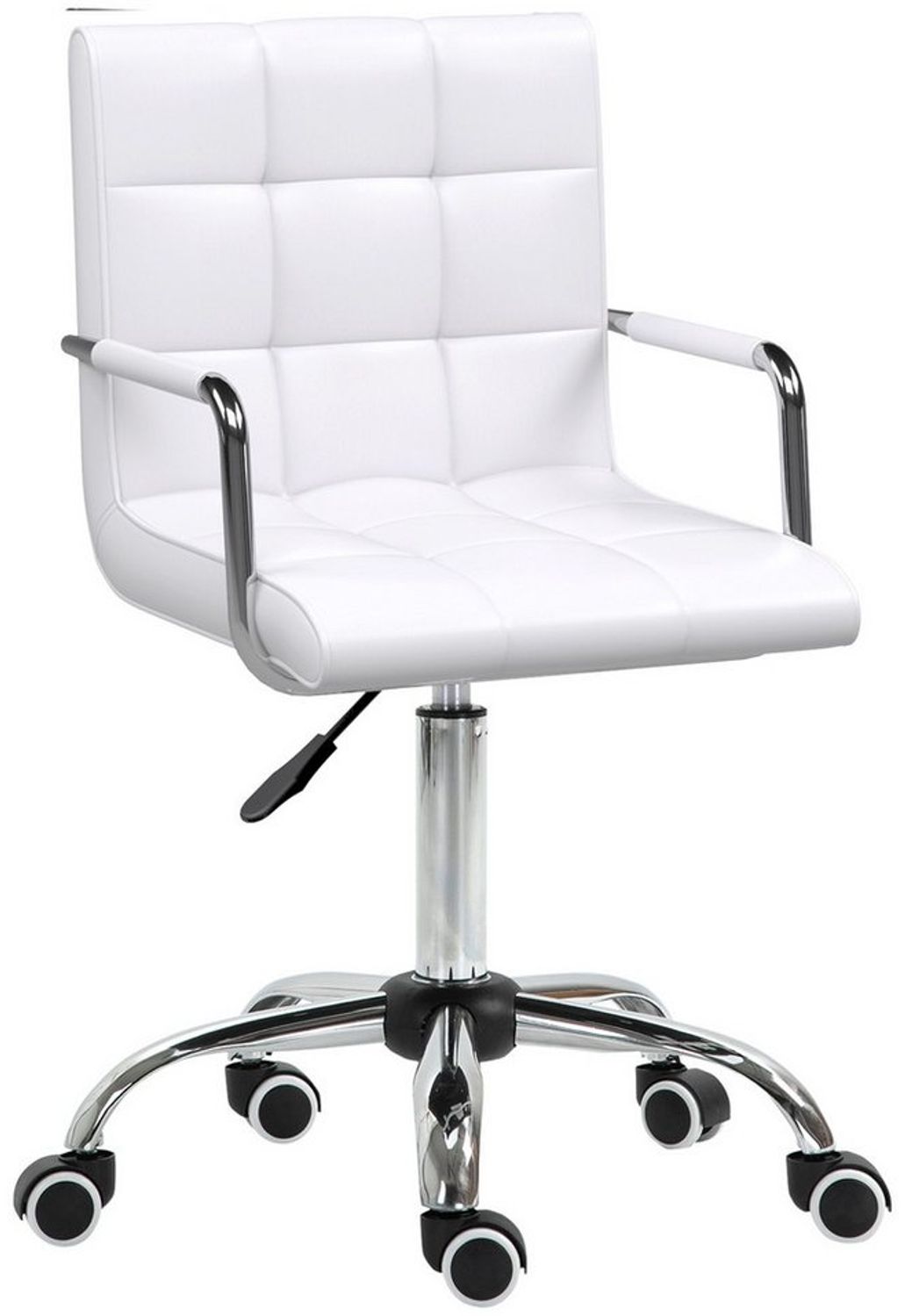 HOMCOM Bürostuhl Drehstuhl Kosmetikhocker Rollhocker Drehhocker Arbeitshocker Chefsessel Stuhl Schreibtischstuhl Metall PU Weiß 52,5 x 54 x 84-99 cm Bild 1