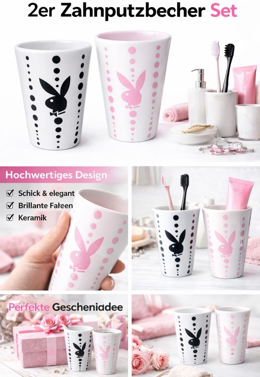 Playboy Home 2er Set Bunny Becher Zahnputzbecher Trinkbecher Bild 1
