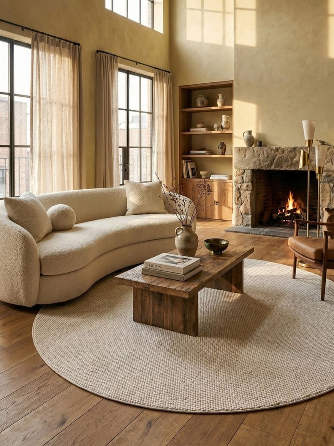KADIMA DESIGN Teppich LANGAU Flachgewebe Kurzflor Berber Uni Meliert Wohnzimmer Pflegeleicht, Rund, Höhe: 7 mm, Creme, 80x80 cm, Wohnzimmerteppich Strapazierfähig Waschbar Bild 1