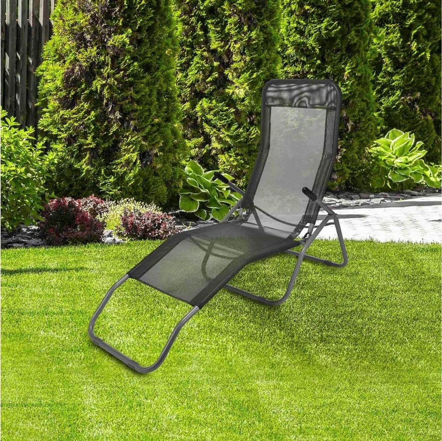 Haushalt International Gartenliege Saunaliege mit Textilbezug, schwarz Maße: ca. 140 x 59 x 96cm, 1 St. Bild 1