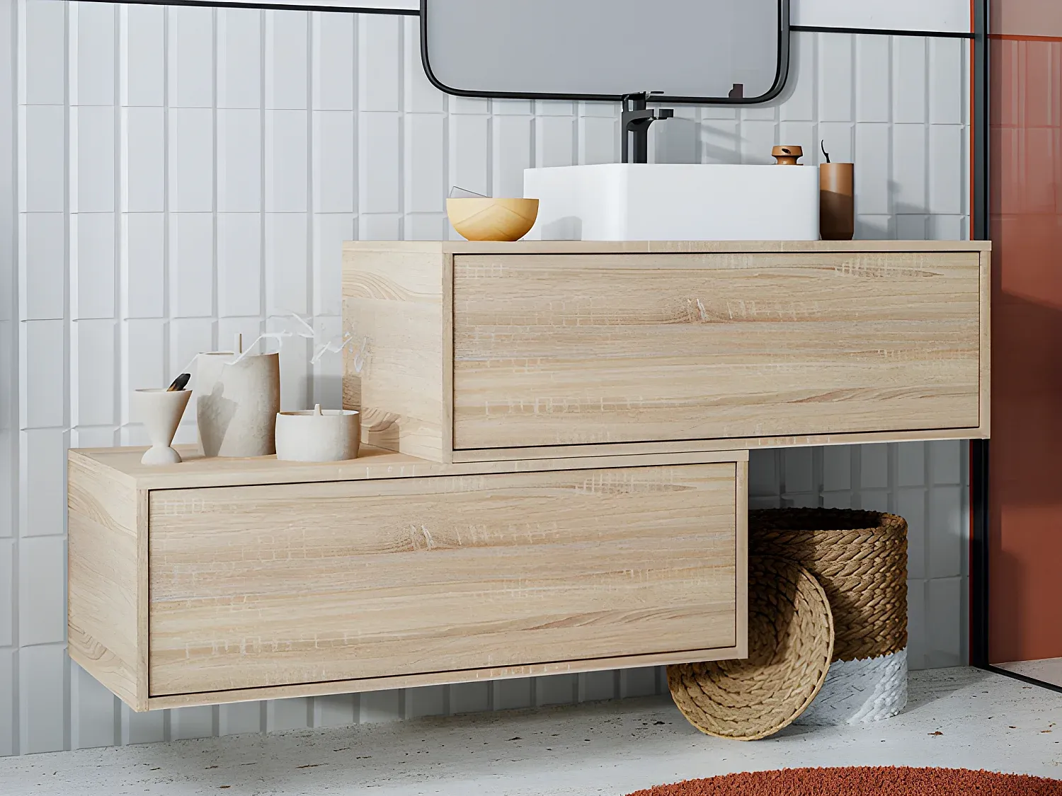Vente-unique - TEANA Waschbeckenmöbel Beige - B 47 cm x H 32 cm x L 94 cm Bild 1
