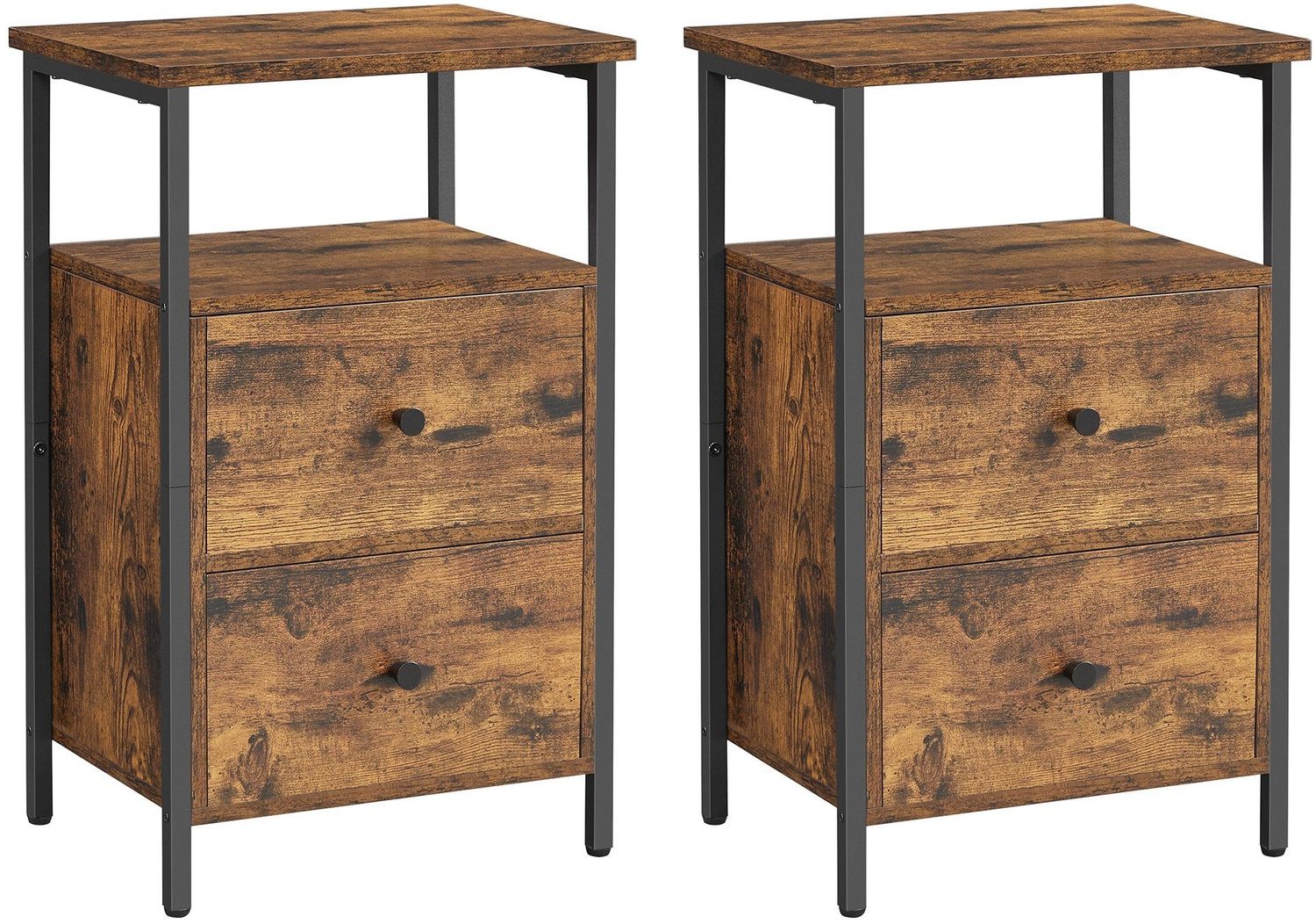 Vasagle Nachttisch (2-St), mit 2 Schubladen, Industrie-Design, 38 x 28 x 60 cm Bild 1