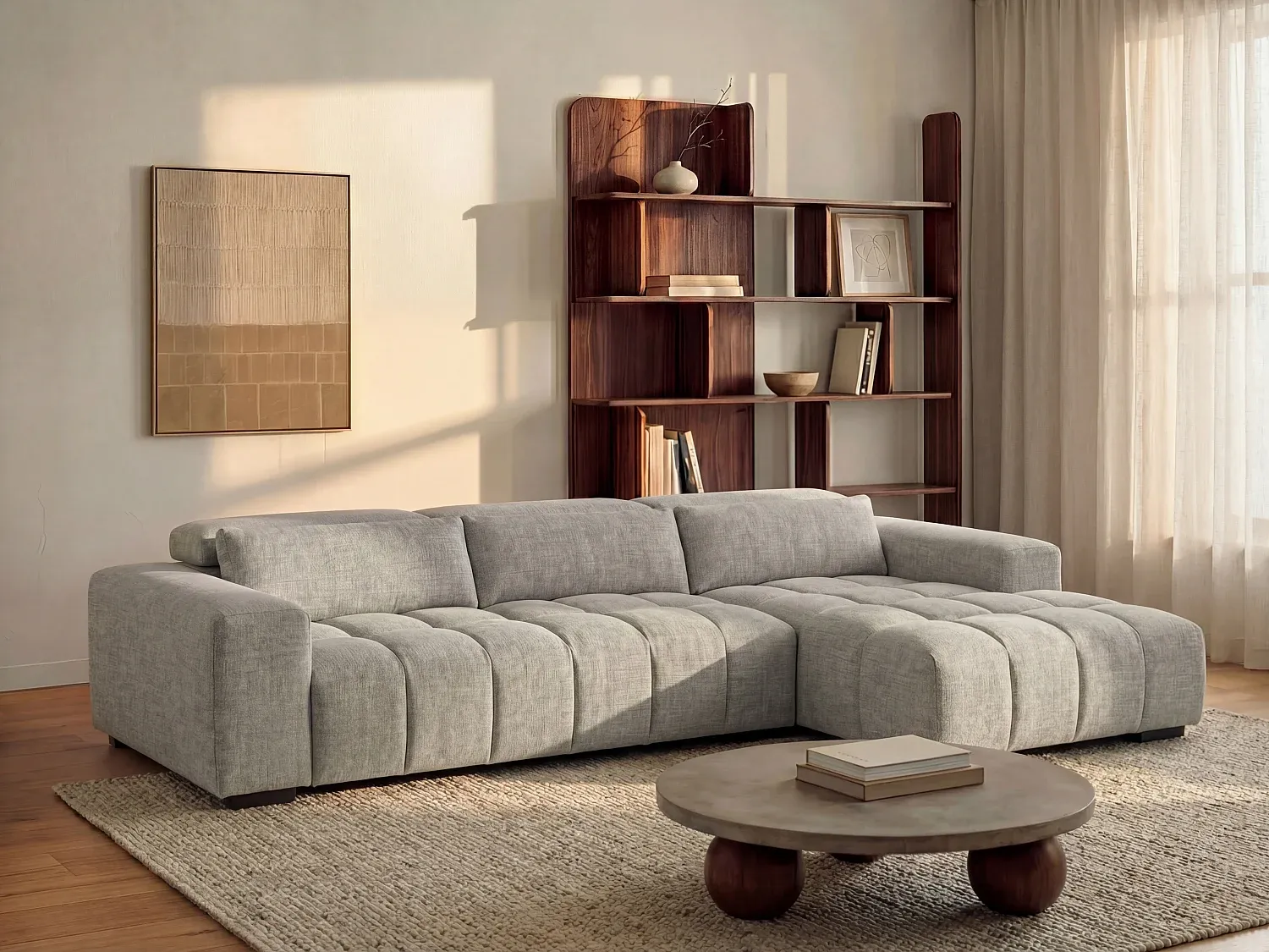 Vente-unique - LOPONZA Sofa Stoff Grau - B 183 cm x H 68 cm x L 312 cm Bild 1