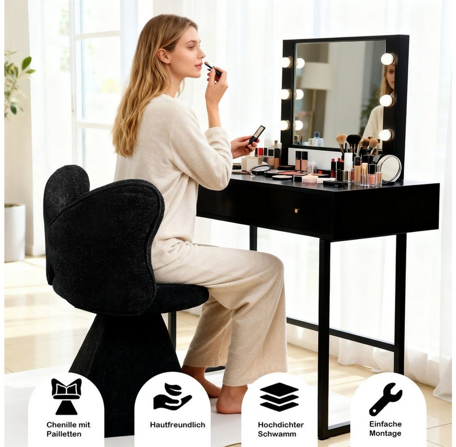 ANYSUN Polsterstuhl Vanity-Stuhl mit Schmetterlingsrückenlehne, drehbarer Akzentstuhl, (Esszimmerstühle, Make-up-Hocker fürs Schlafzimmer-Pflegemobil, 1 St), geeignet für Wohnzimmer, Arbeitszimmer und Freizeitbereiche Bild 1