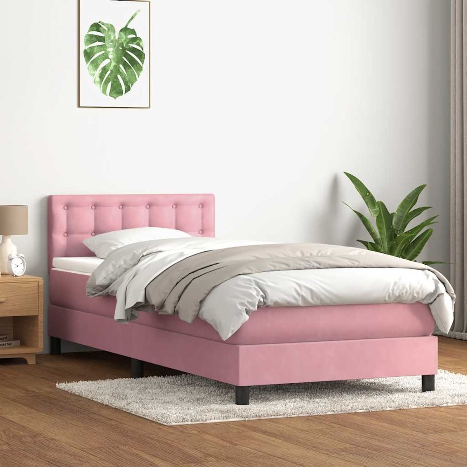 vidaXL Boxspringbett mit Matratze Rosa 80x220 cm Samt 3316622 Bild 1