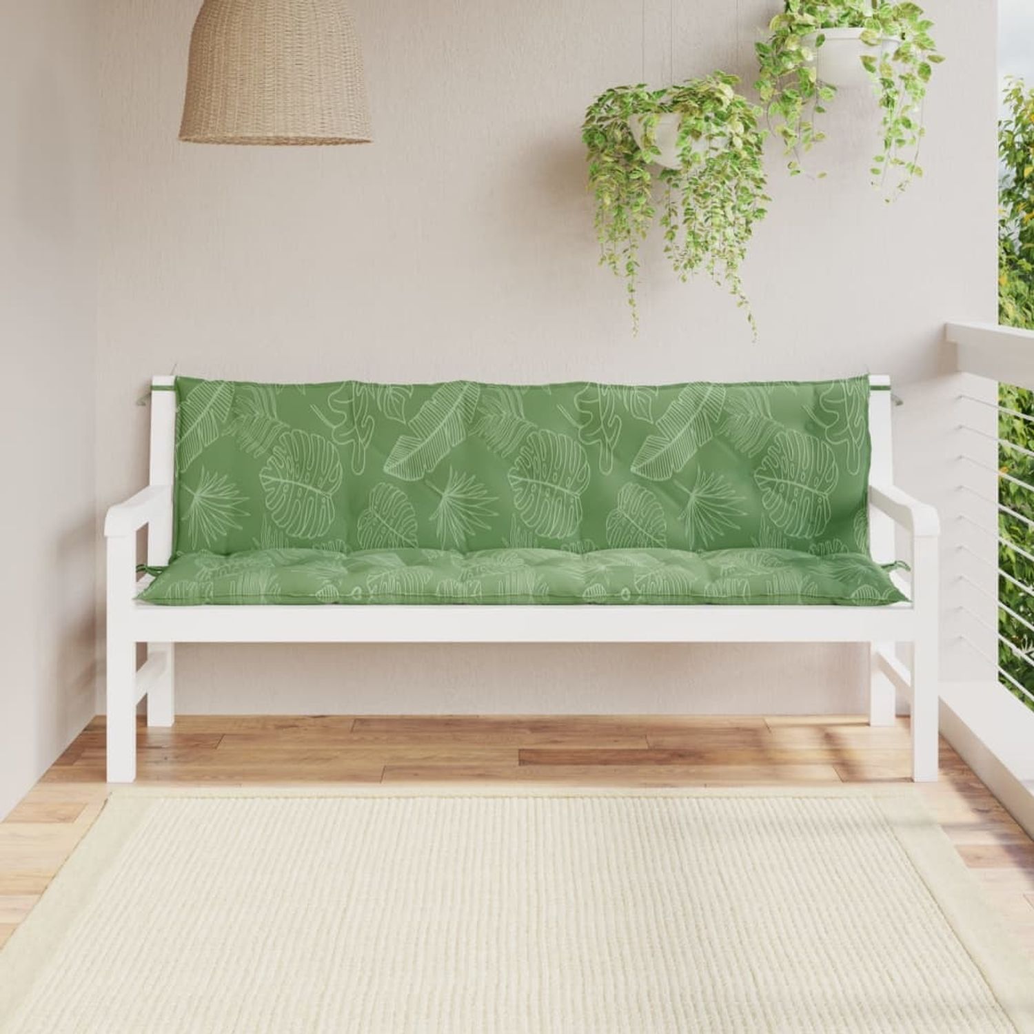 vidaXL Gartenbank-Auflagen, 2 Stk., Polyester, Blattmuster Grün, 180 x 50 x 7 cm Bild 1