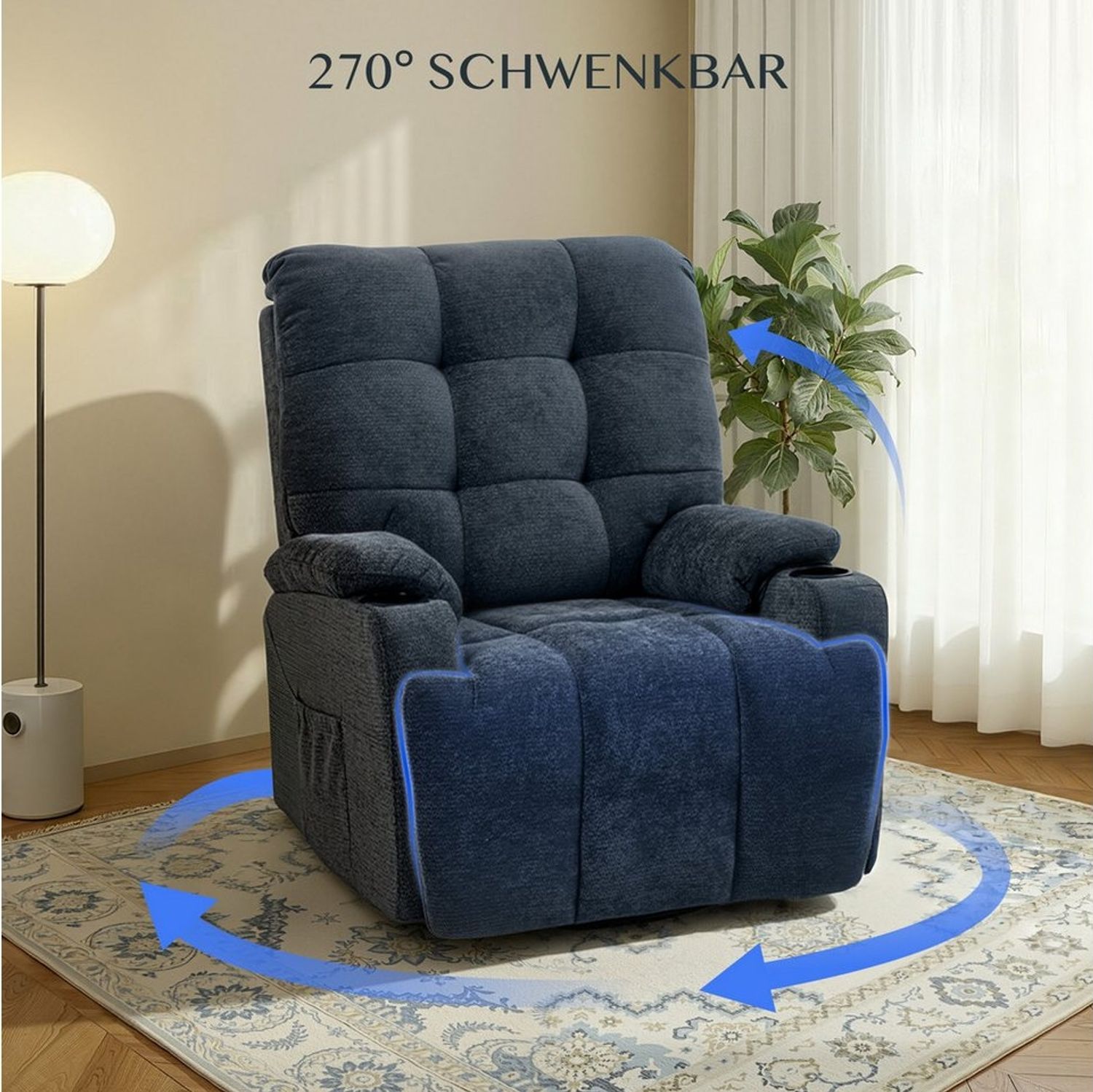 FLEXISPOT Relaxsessel Elektrischer Schaukelsessel, Massagesessel, Fernsehsessel,360°drehbar (mit Heiz- und Liegefunktion, 8-Punkt-Massage, USB-/Type-C-Ansclhluss, 2 Seitentaschen, 2 integrierte Getränkehalter, 105°-165° verstellbar), belastbar bis 200 ... Bild 1