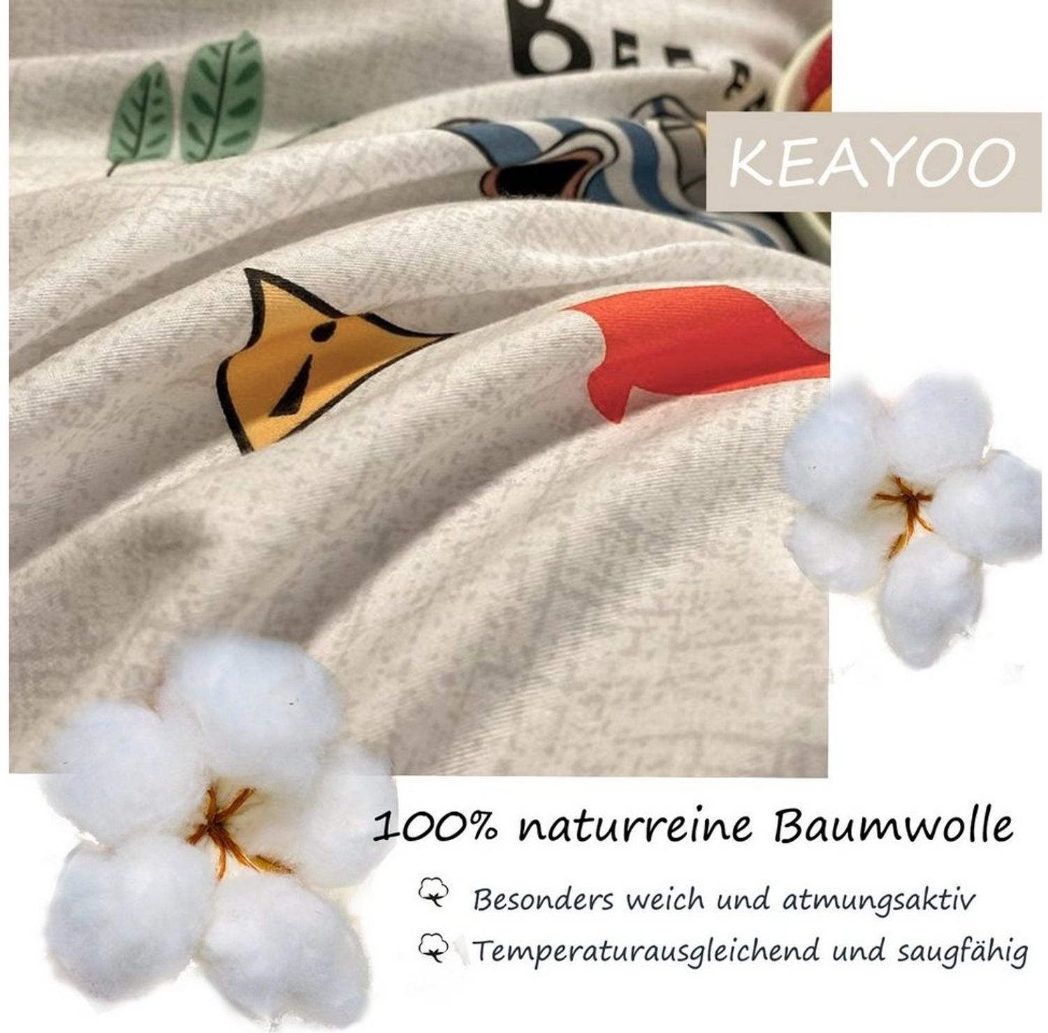 KEAYOO Kinderbettwäsche QCDD, Baumwolle, 2 teilig, 100% Baumwolle Kinderbettwäsche mit Auto Muster Bild 1