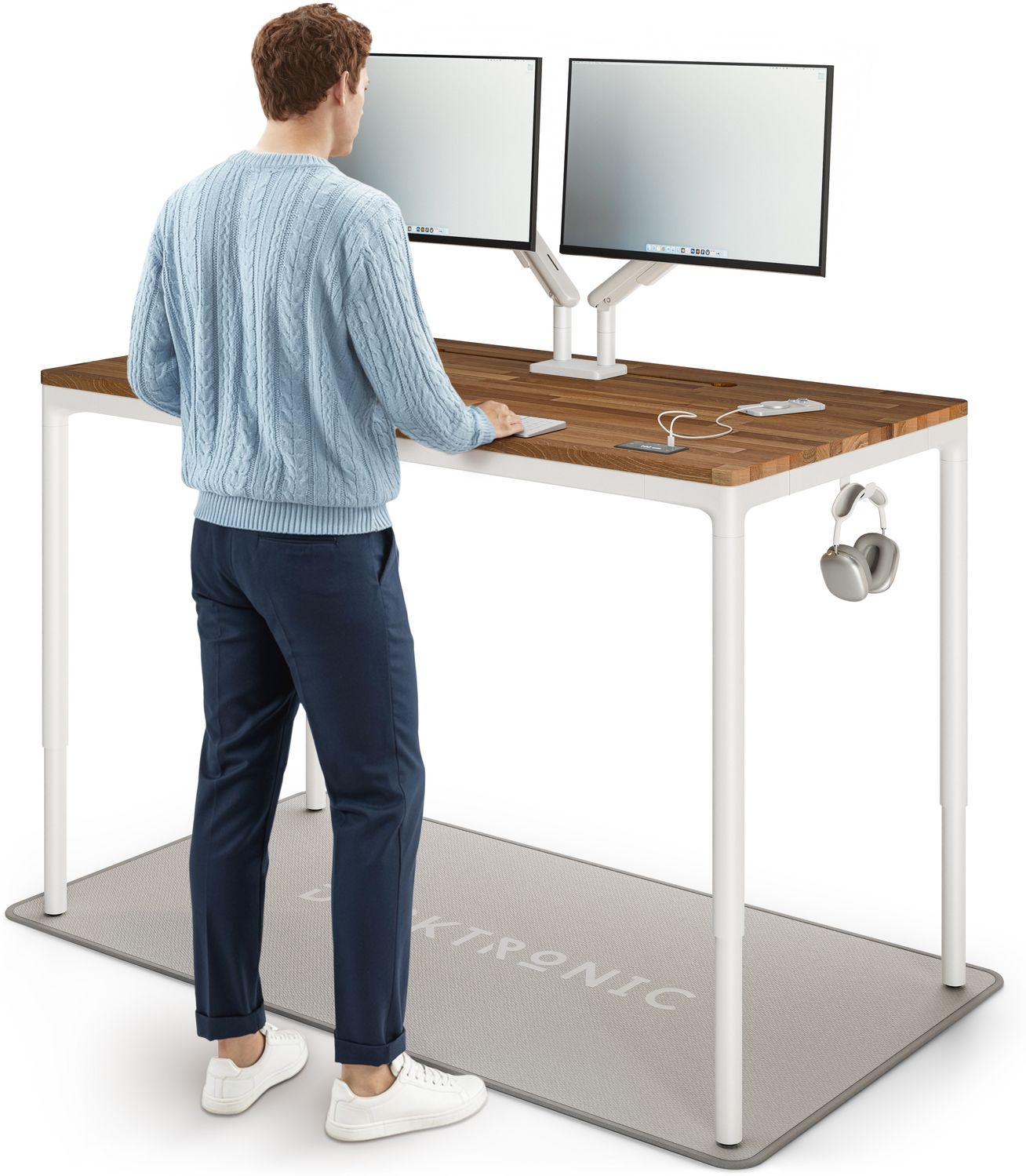 Desktronic Elektrisch höhenverstellbarer Schreibtisch HomeMax 160x80cm Weiß/Massives Walnussholz mit Memory-Funktion, Anti-Kollisions Technologie, USB-A und USB-C-Ladeanschlüssen Bild 1