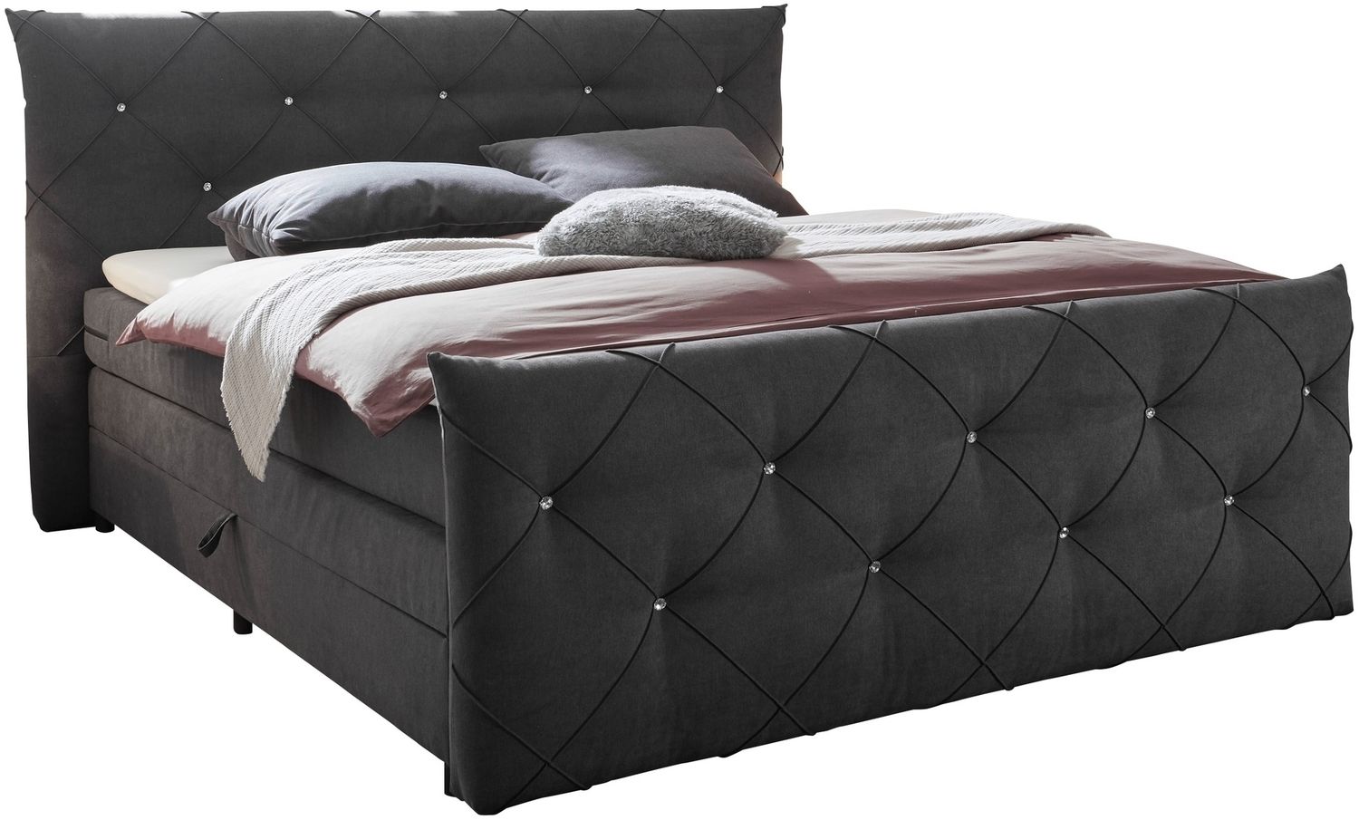 Boxspringbett >Villano< Liegefläche 180x200cm, in Anthrazit - 231x203x114 (LxBxH) Bild 1