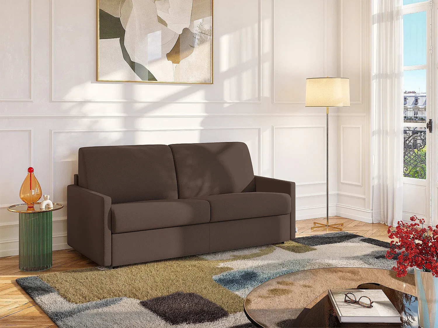 Schlafsofa 2-Sitzer CALIFE - Stoff - Braun - Liegefläche: 120 cm - Matratzenhöhe: 18 cm Bild 1